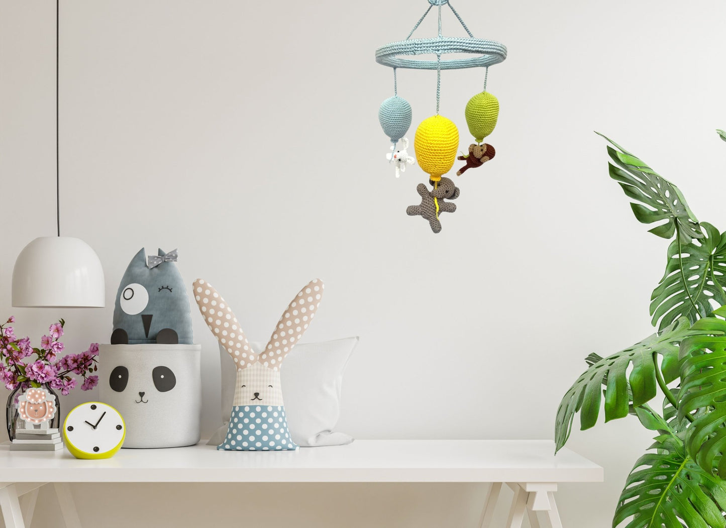 Balloons and animals baby mobile - Crochet on a tree
