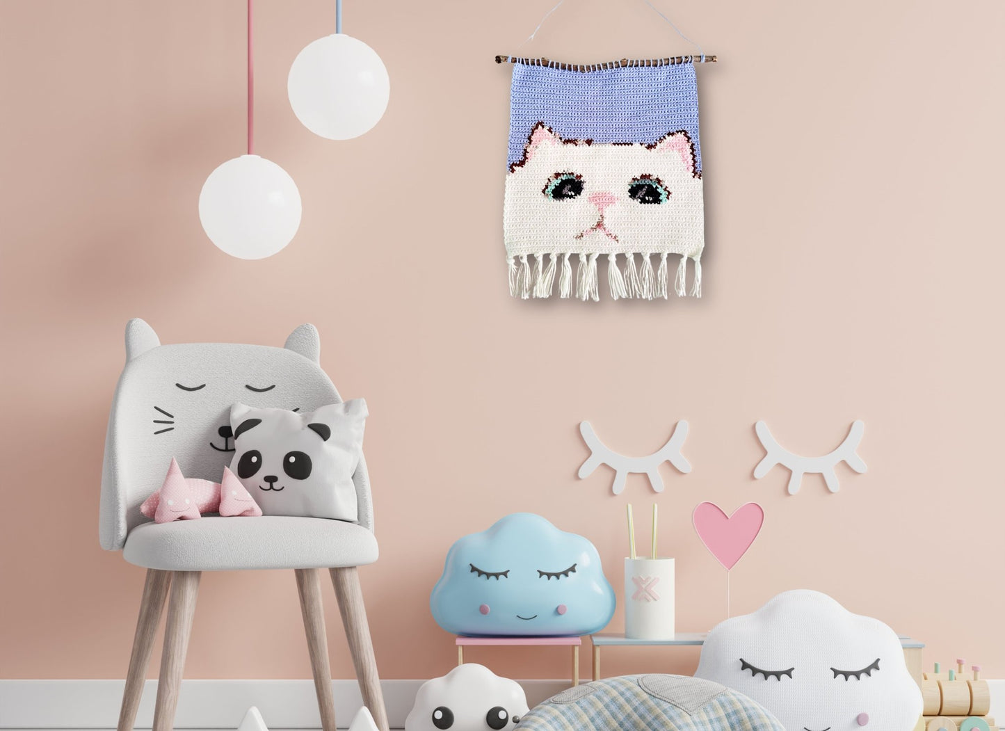 Cat Wall Hanging Crochet Pattern - Crochet on a tree