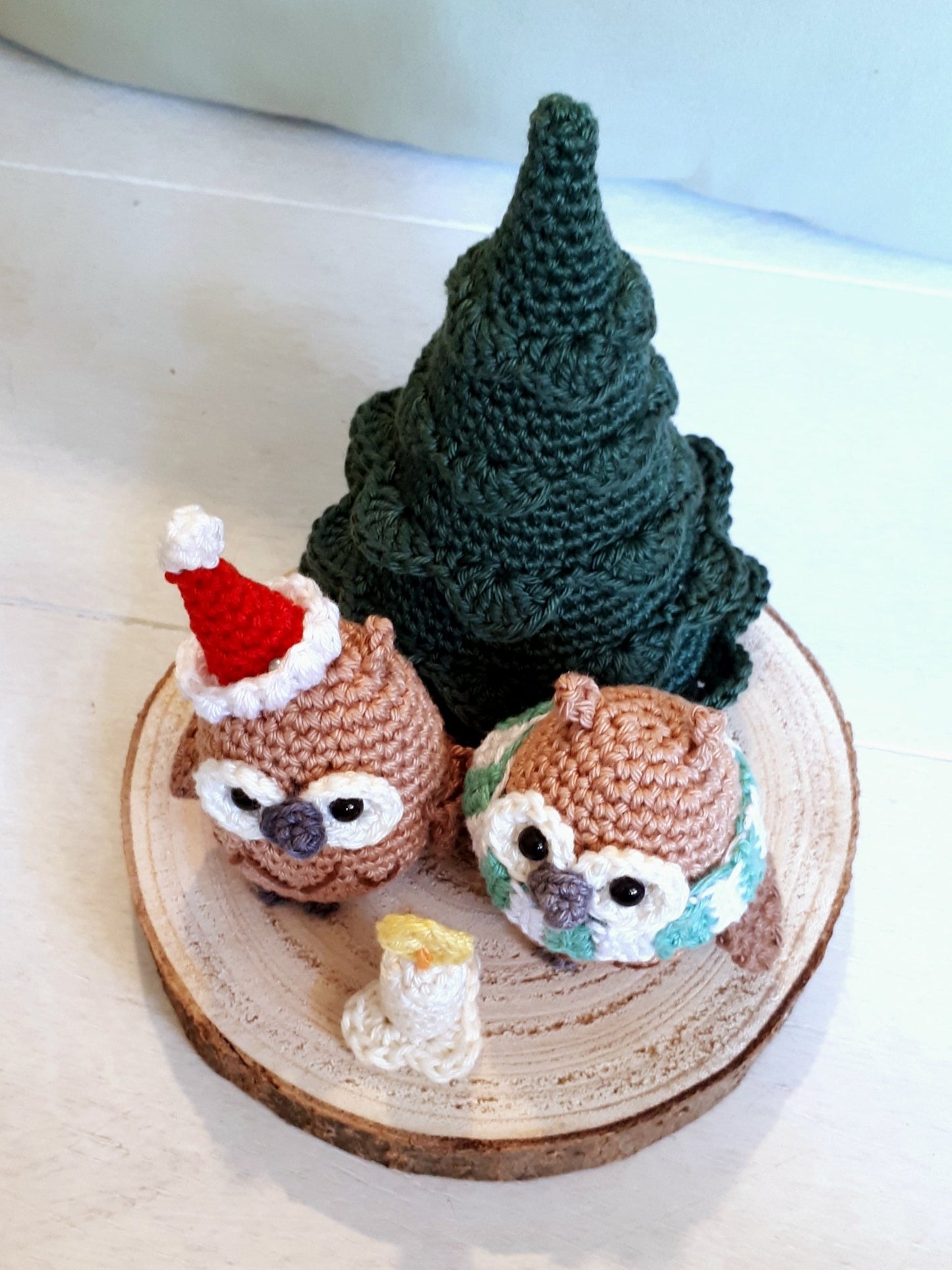Christmas owls Holiday table decoration - Crochet on a tree