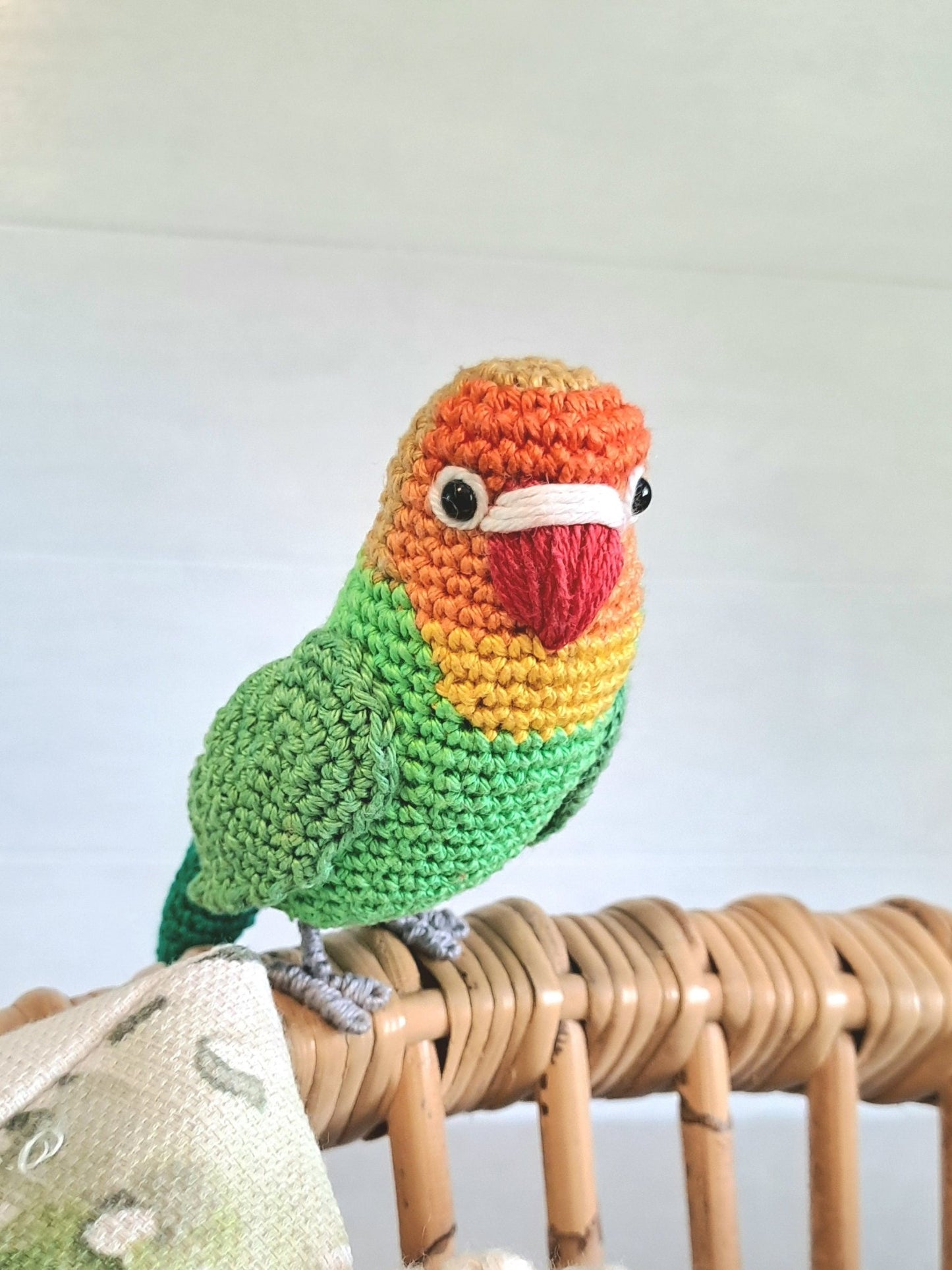 Crochet Fischer's Lovebird plush toy, budgie lover gift, pet loss parrot - Crochet on a tree