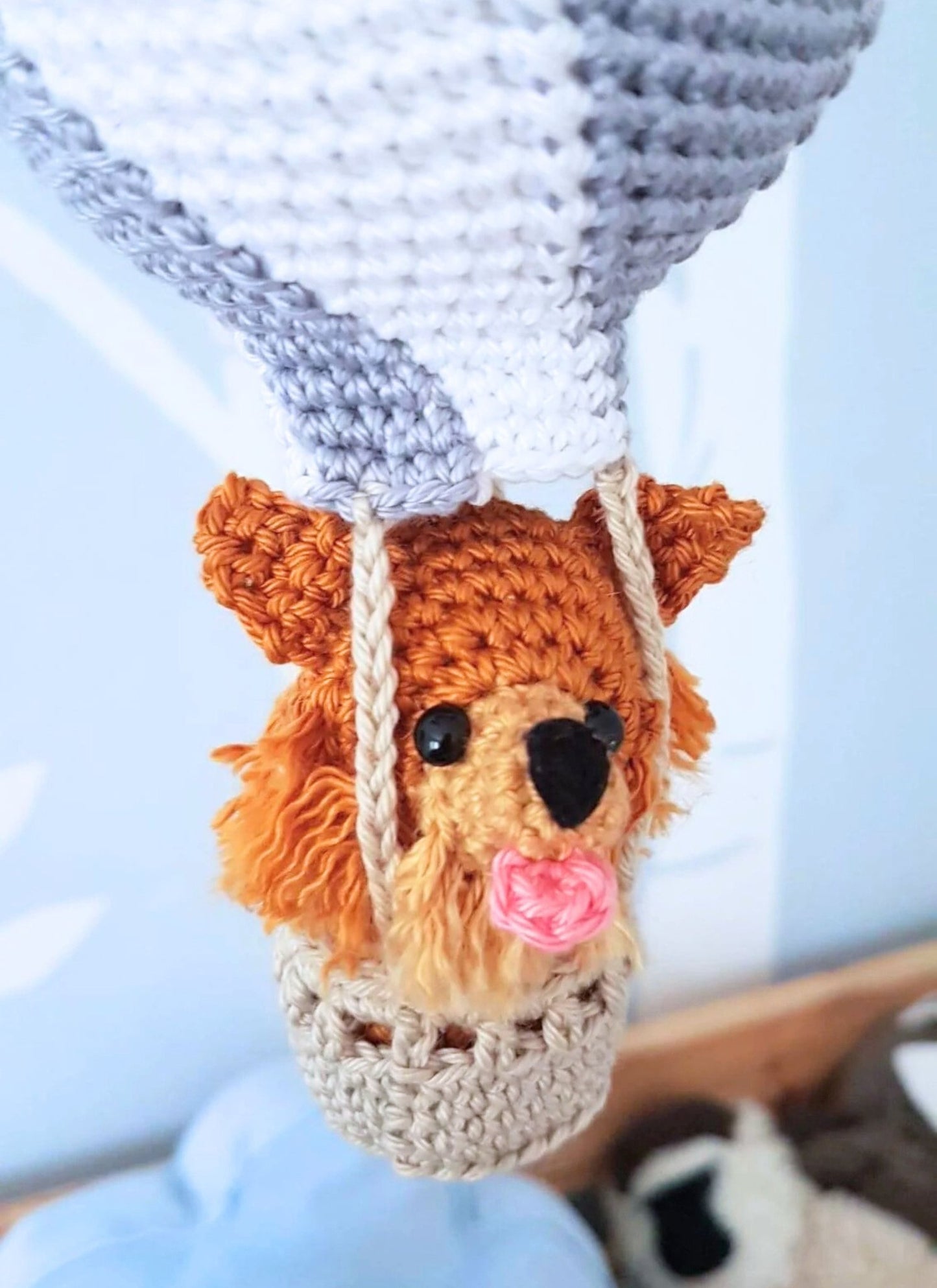 Custom pet hot air balloon baby mobile, personalized dog nursery decor - Crochet on a tree