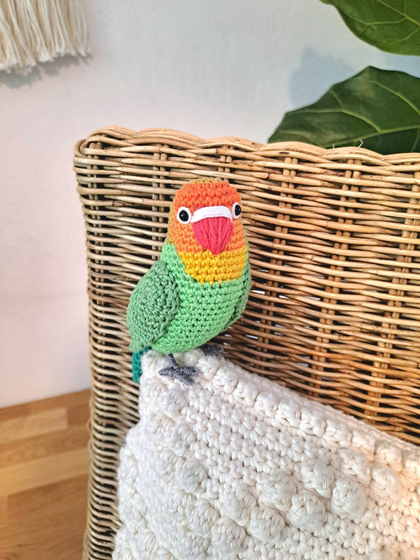 Fischer's Lovebird Plush Crochet Kit - Complete Amigurumi DIY Set - Crochet on a tree