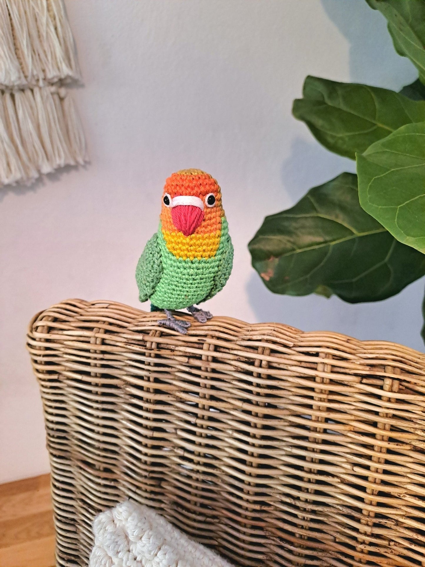 Fischer's Lovebird Plush Crochet Kit - Complete Amigurumi DIY Set - Crochet on a tree