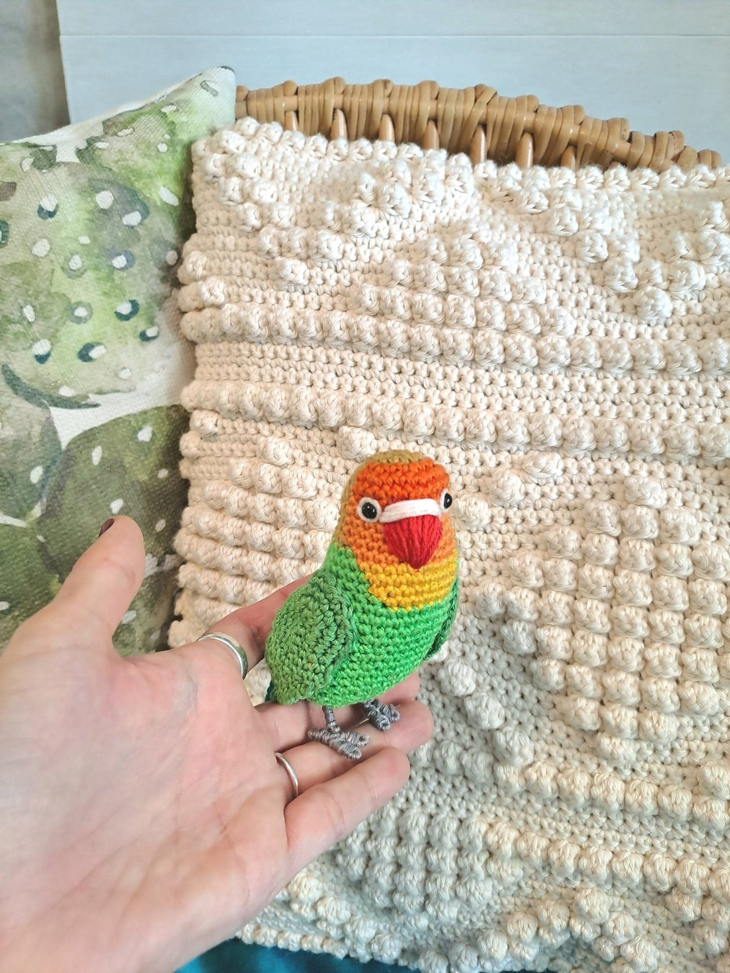 Fischer's Lovebird Plush Crochet Kit - Complete Amigurumi DIY Set - Crochet on a tree
