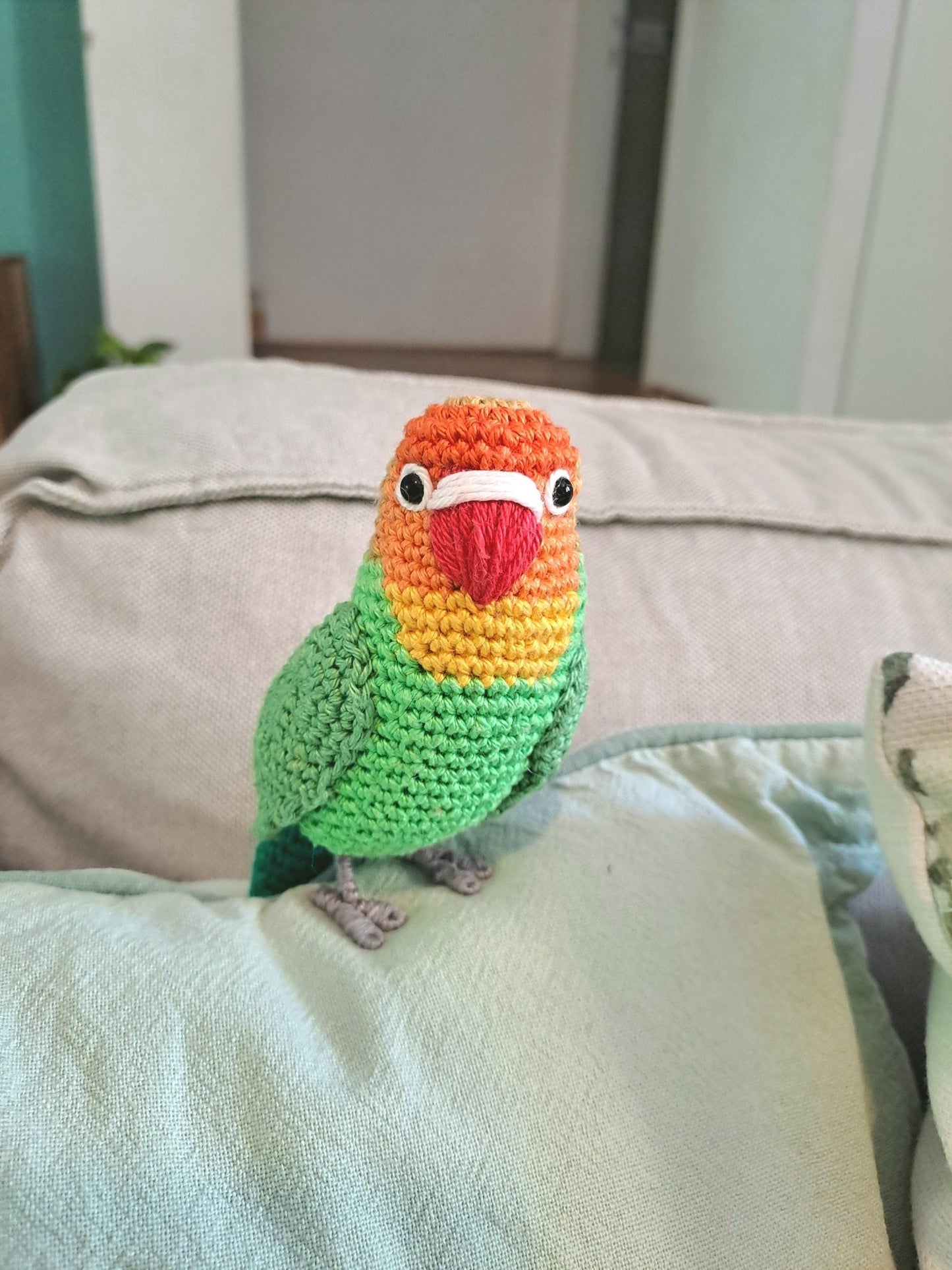 Fischer's Lovebird Plush Crochet Kit - Complete Amigurumi DIY Set - Crochet on a tree