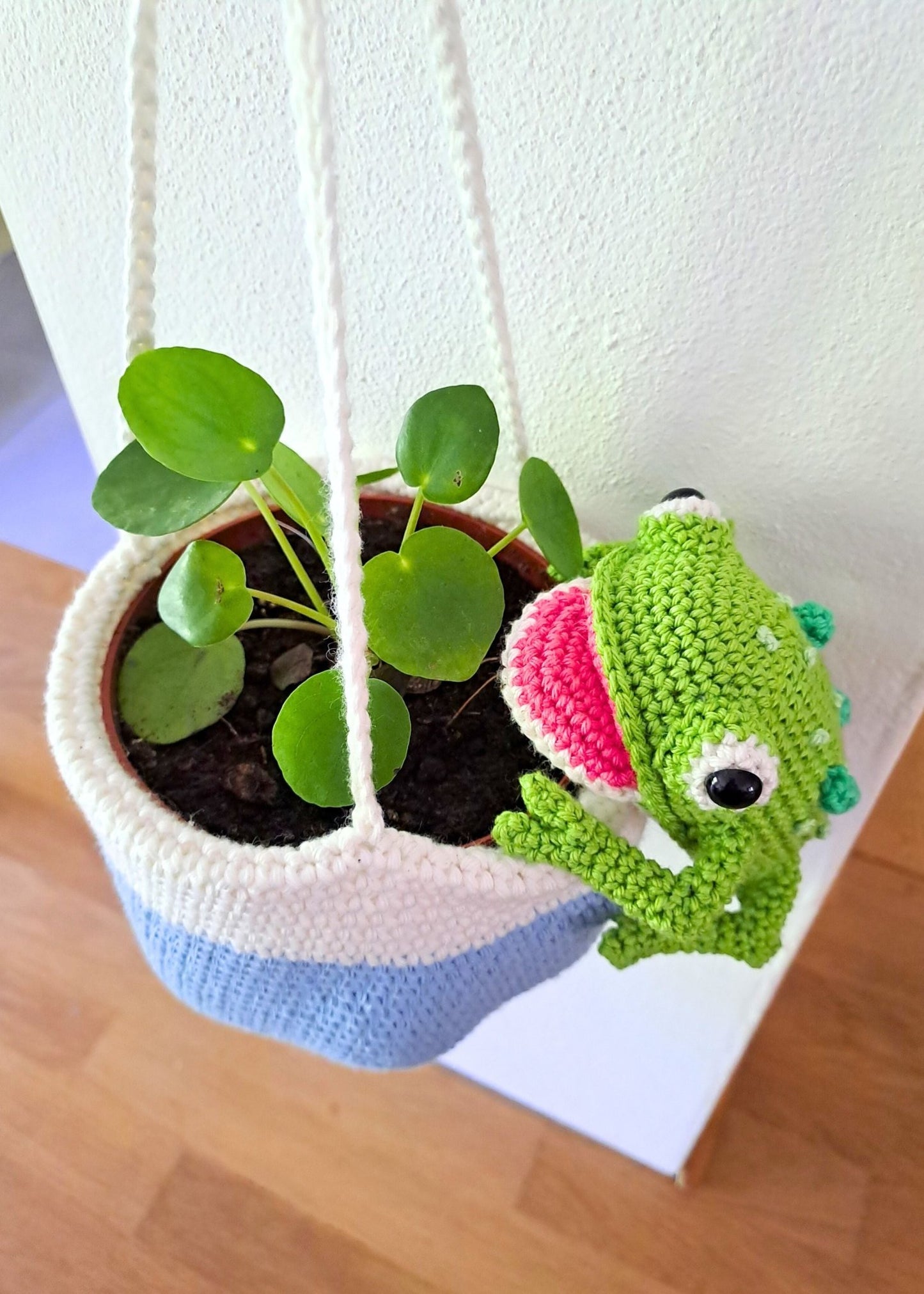 Frog Hanging Planter Crochet Pattern - Cute Frog Amigurumi Plant Holder - PDF Download - Crochet on a tree
