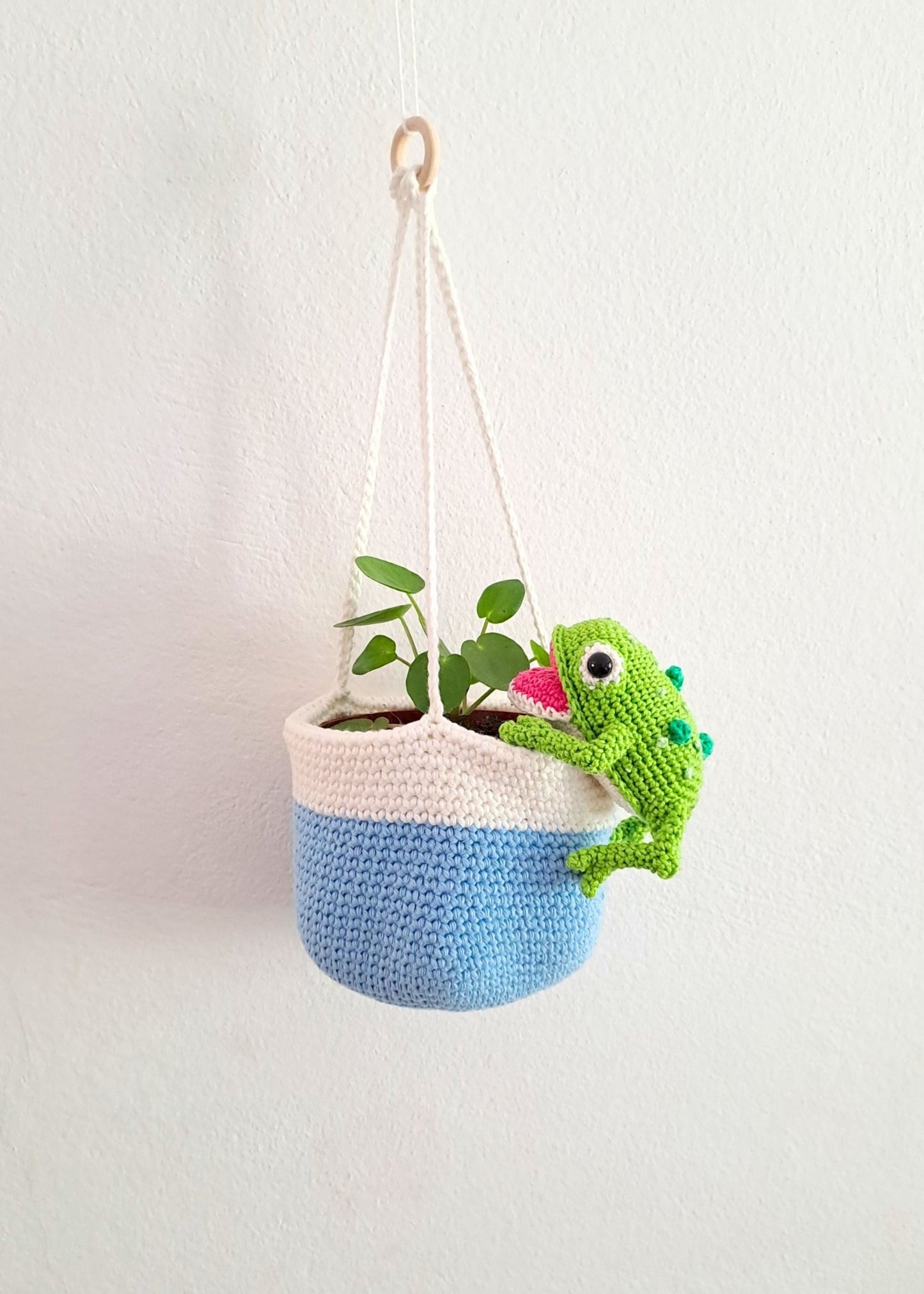 Frog Hanging Planter Crochet Pattern - Cute Frog Amigurumi Plant Holder - PDF Download - Crochet on a tree