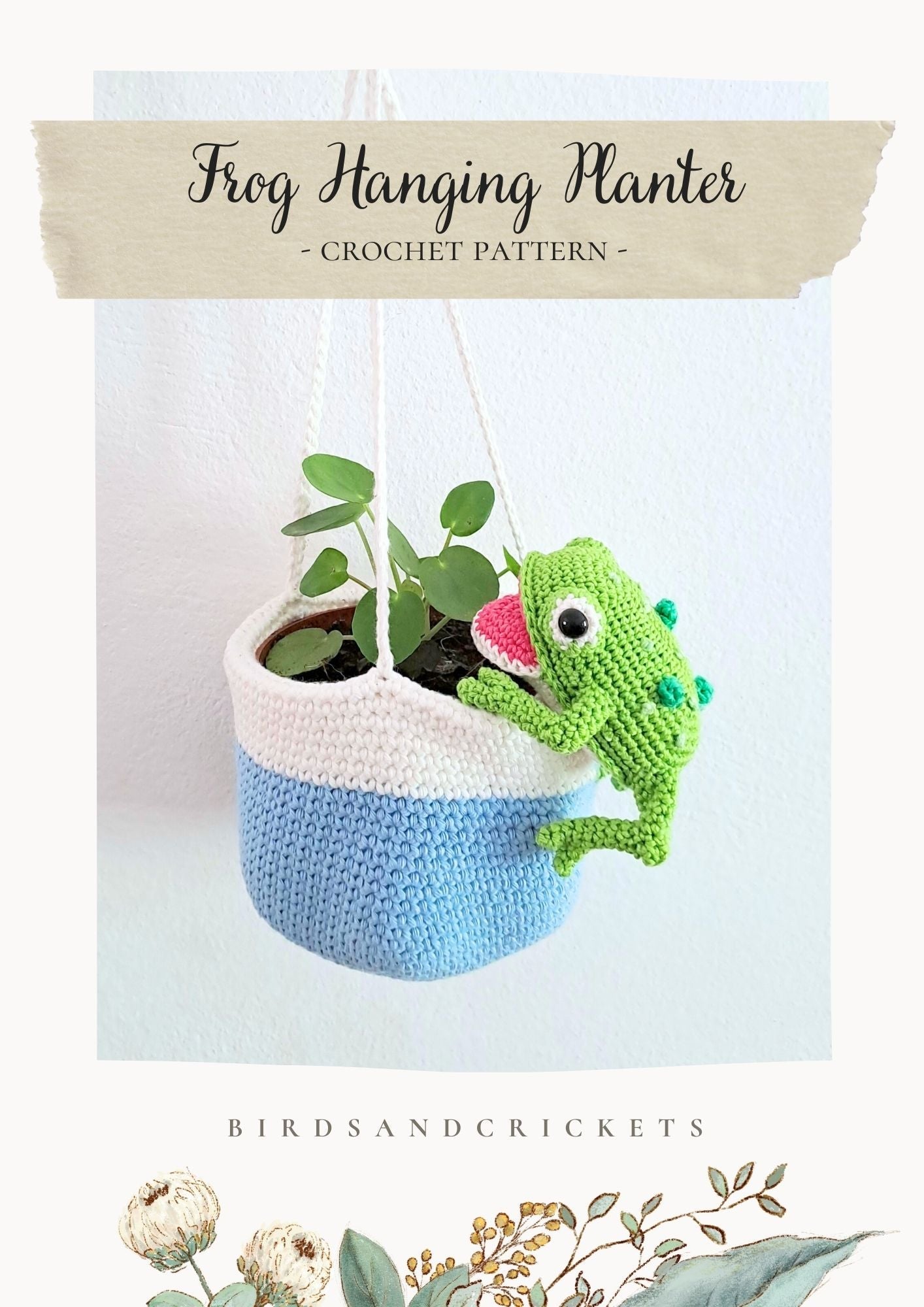 Frog Hanging Planter Crochet Pattern - Cute Frog Amigurumi Plant Holder - PDF Download - Crochet on a tree