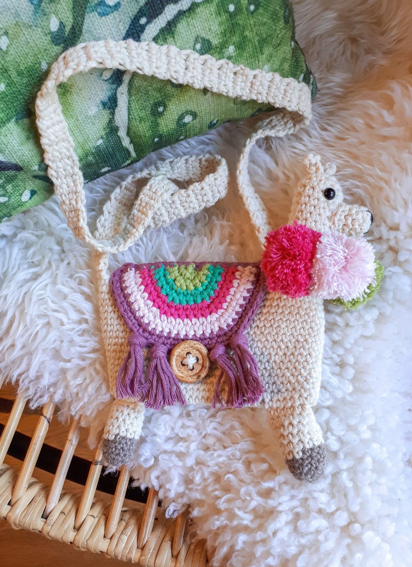 Llama purse, toddler girl purse with stuffed llama plush - Crochet on a tree