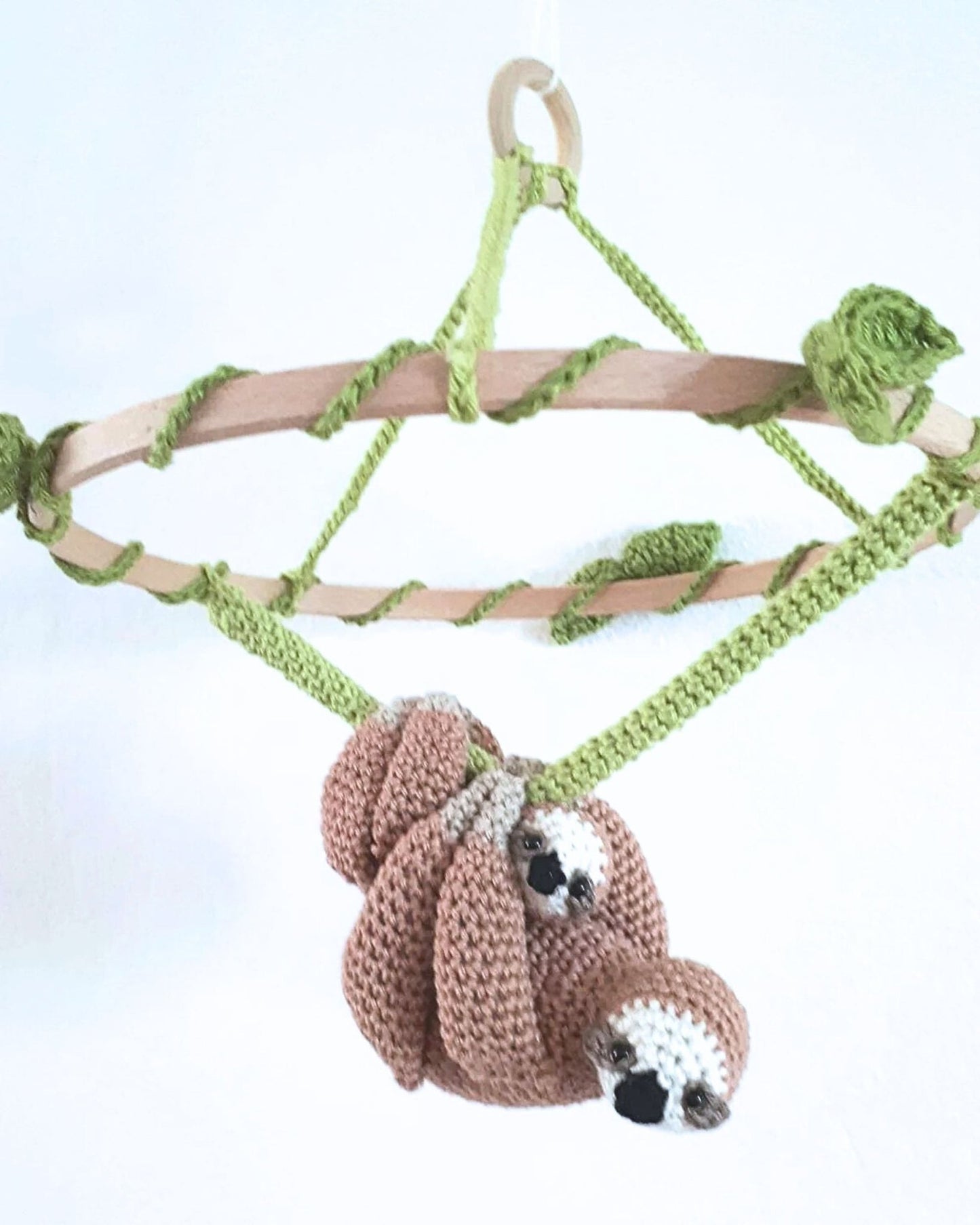 Stuffed sloth baby nursery mobile - Crochet on a tree