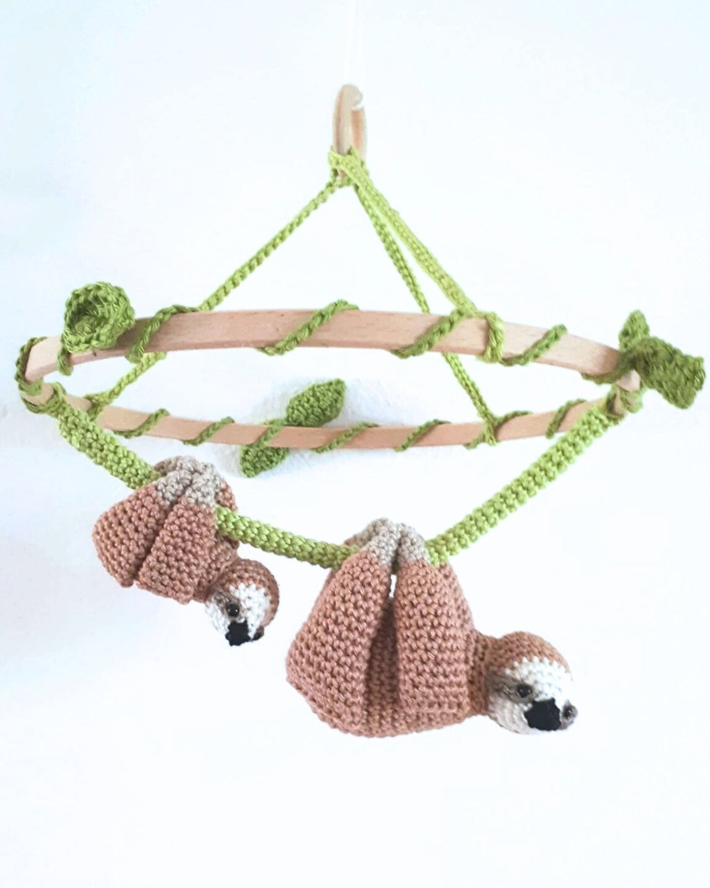 Stuffed sloth baby nursery mobile - Crochet on a tree