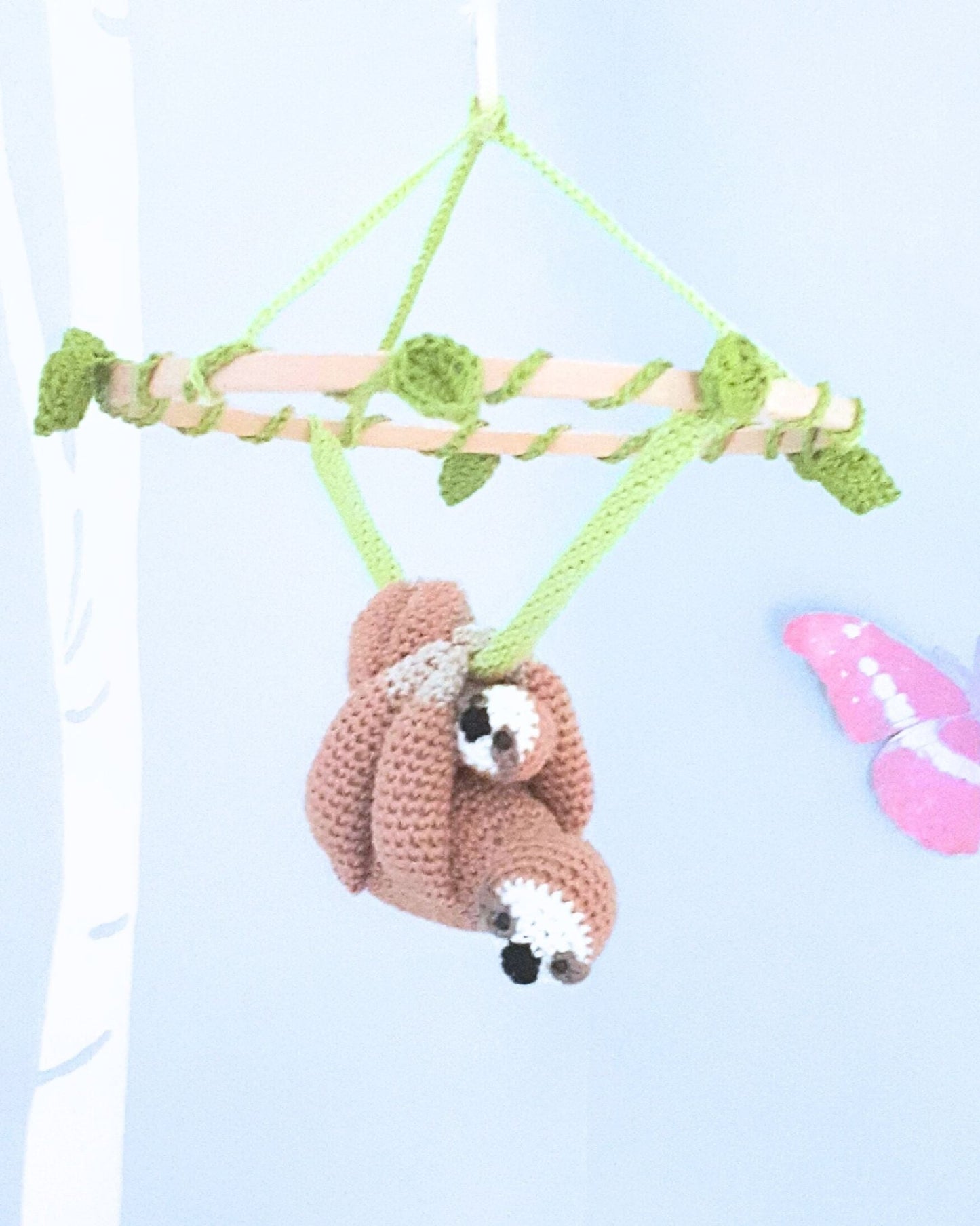 Stuffed sloth baby nursery mobile - Crochet on a tree