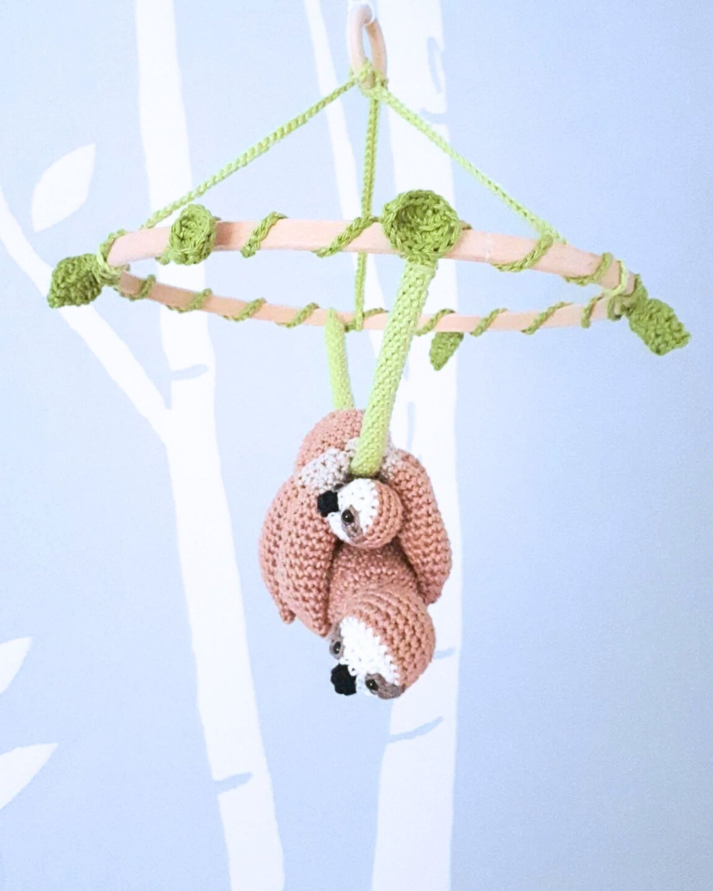 Stuffed sloth baby nursery mobile - Crochet on a tree