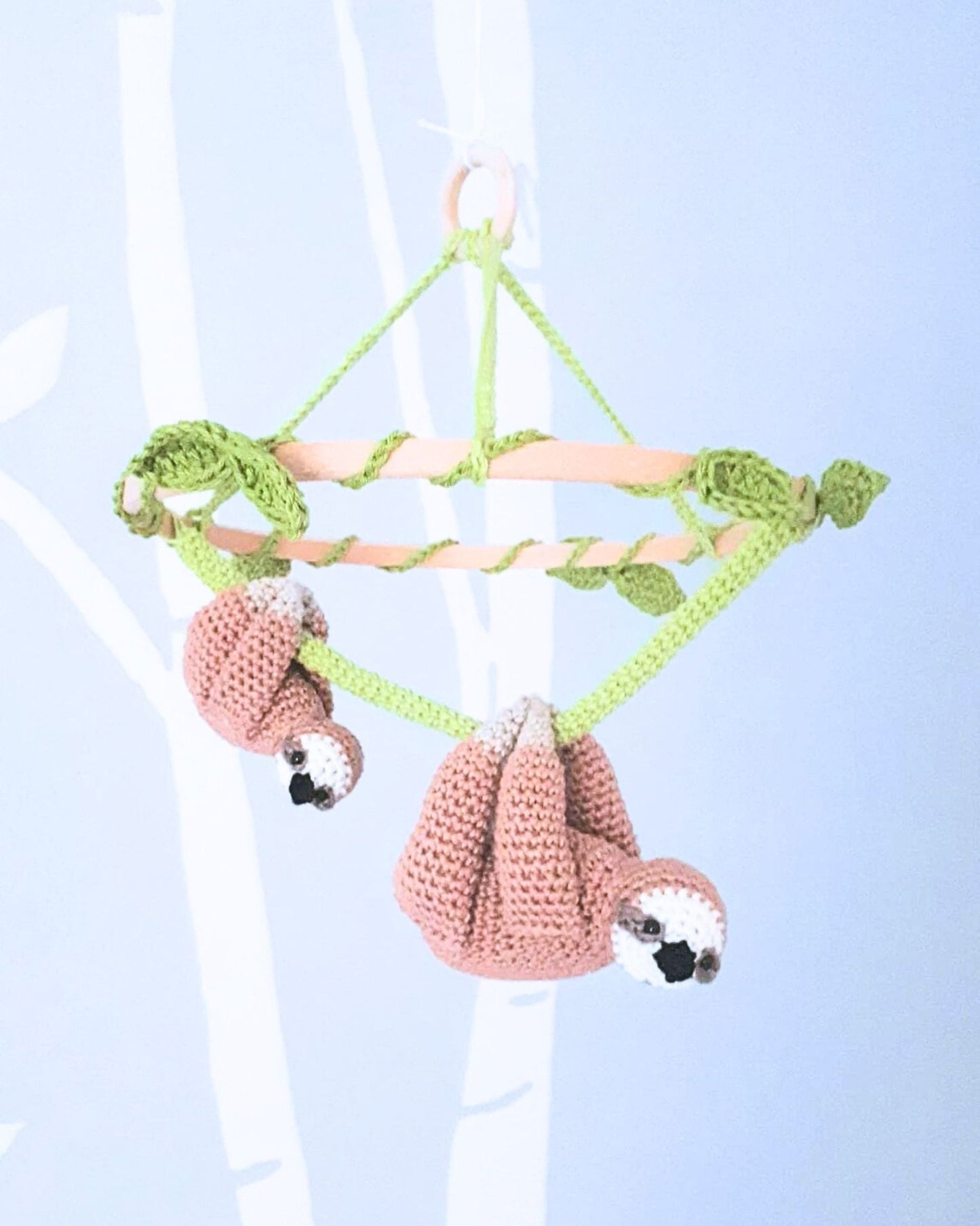 Stuffed sloth baby nursery mobile - Crochet on a tree