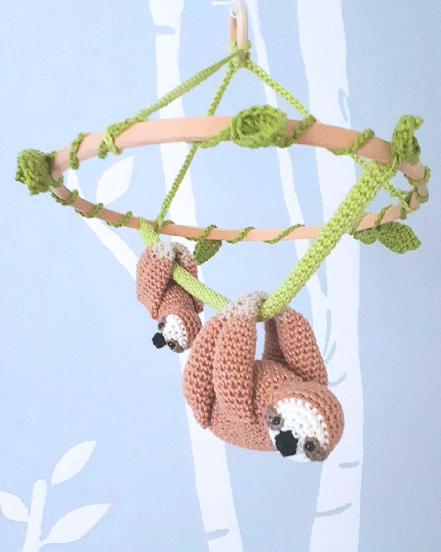 Stuffed sloth baby nursery mobile - Crochet on a tree