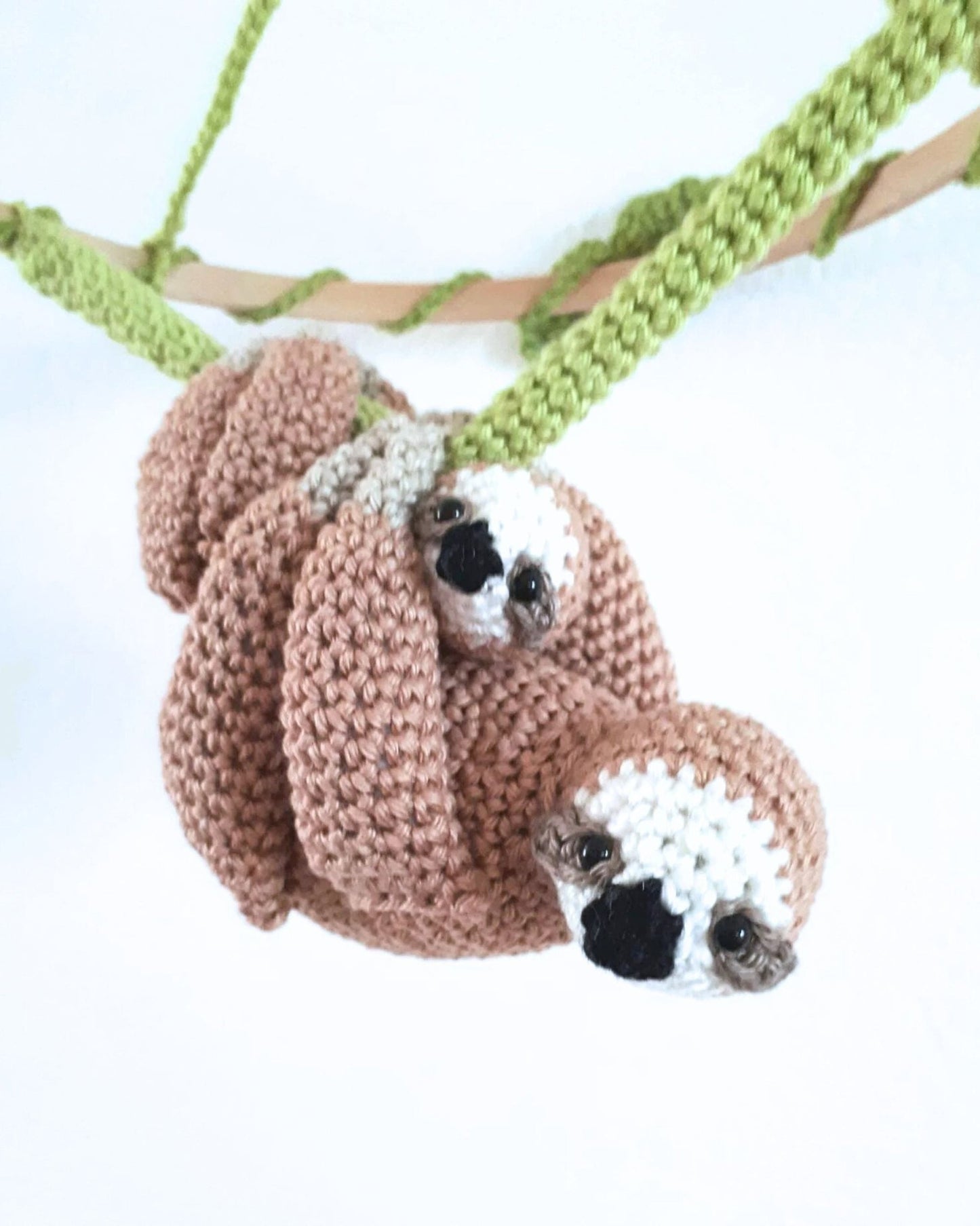 Stuffed sloth baby nursery mobile - Crochet on a tree