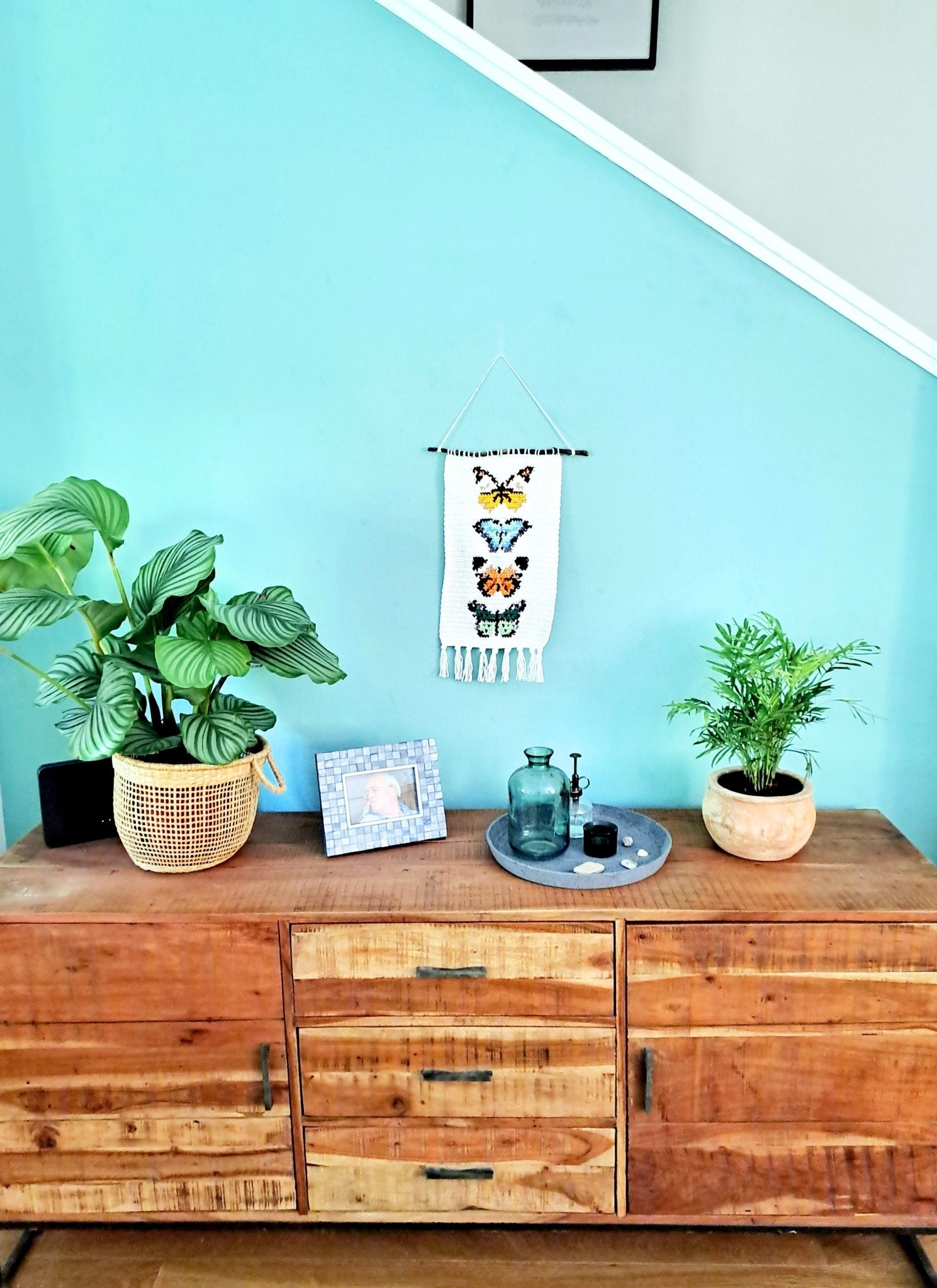 Vintage Butterflies Tapestry Wall Hanging Crochet Kit - Complete Crochet DIY Set with supplies - Crochet on a tree