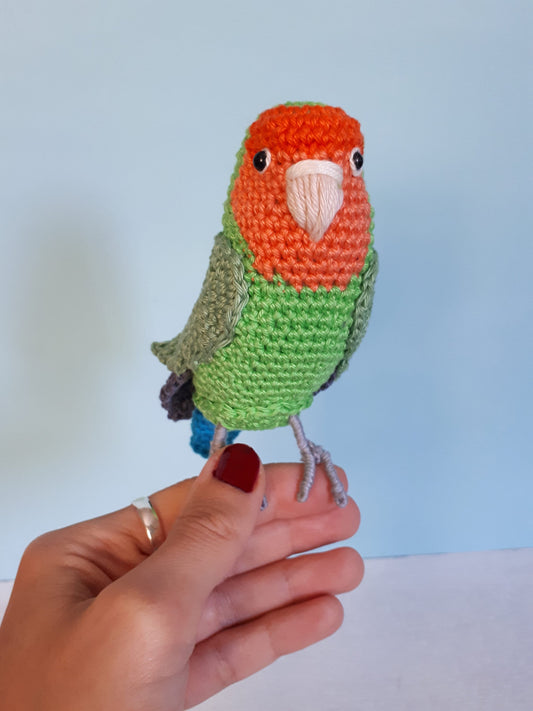 Crochet Peach-faced lovebird plush toy
