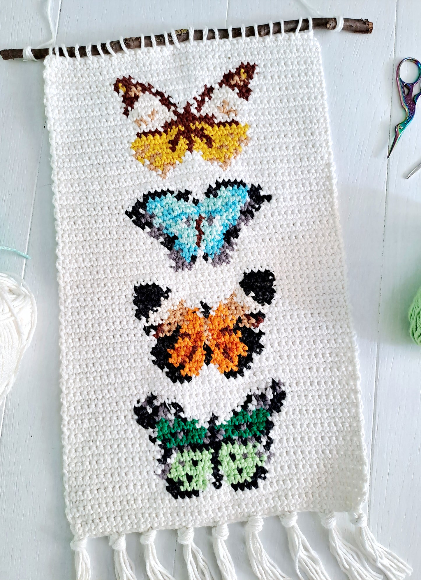 Vintage Butterflies Tapestry Wall Hanging Crochet Kit - Complete Crochet DIY Set with supplies