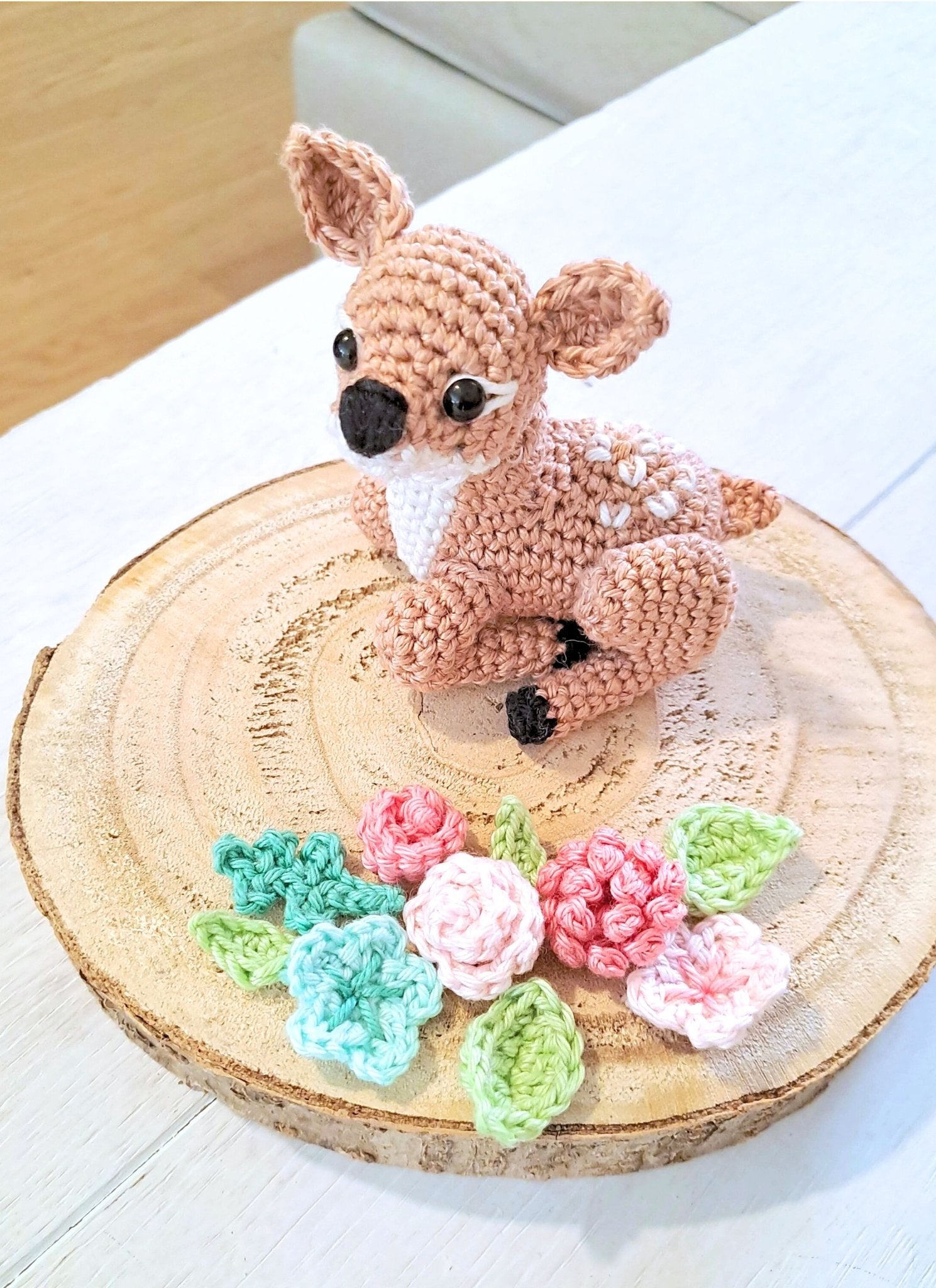 Adorable Crochet Fawn Plush: Woodland Nursery Decor, Baby Shower Gift, Handmade Forest Animal Toy - Crochet on a tree