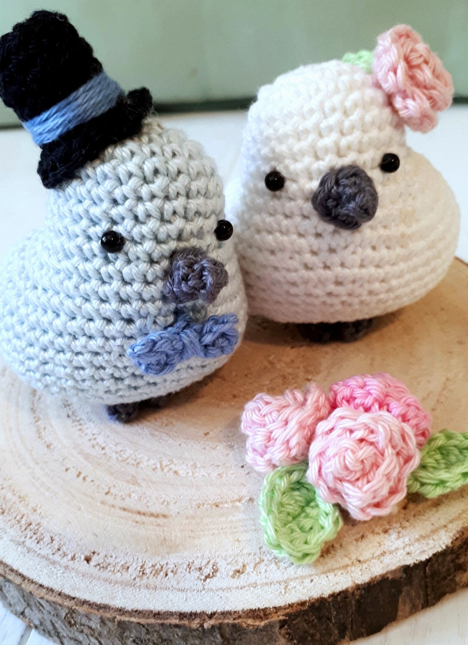 Bride and Groom Birds Wedding Cake Topper Crochet Kit - DIY Wedding Decor - Amigurumi Crochet Set - Crochet on a tree