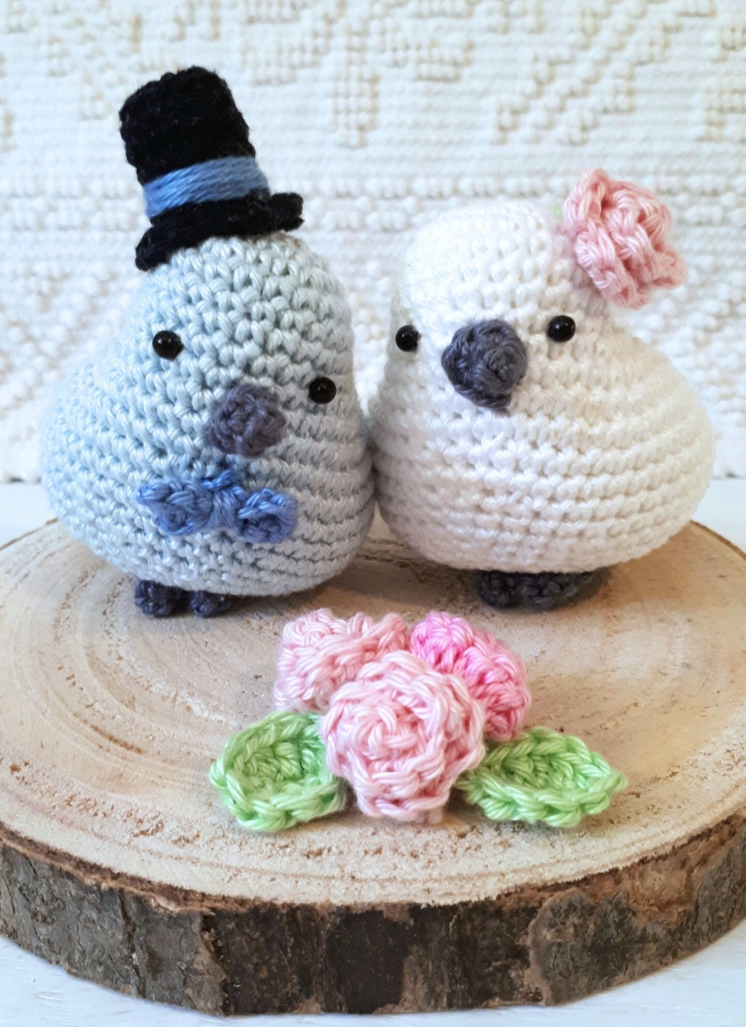 Bride and Groom Birds Wedding Cake Topper Crochet Kit - DIY Wedding Decor - Amigurumi Crochet Set - Crochet on a tree
