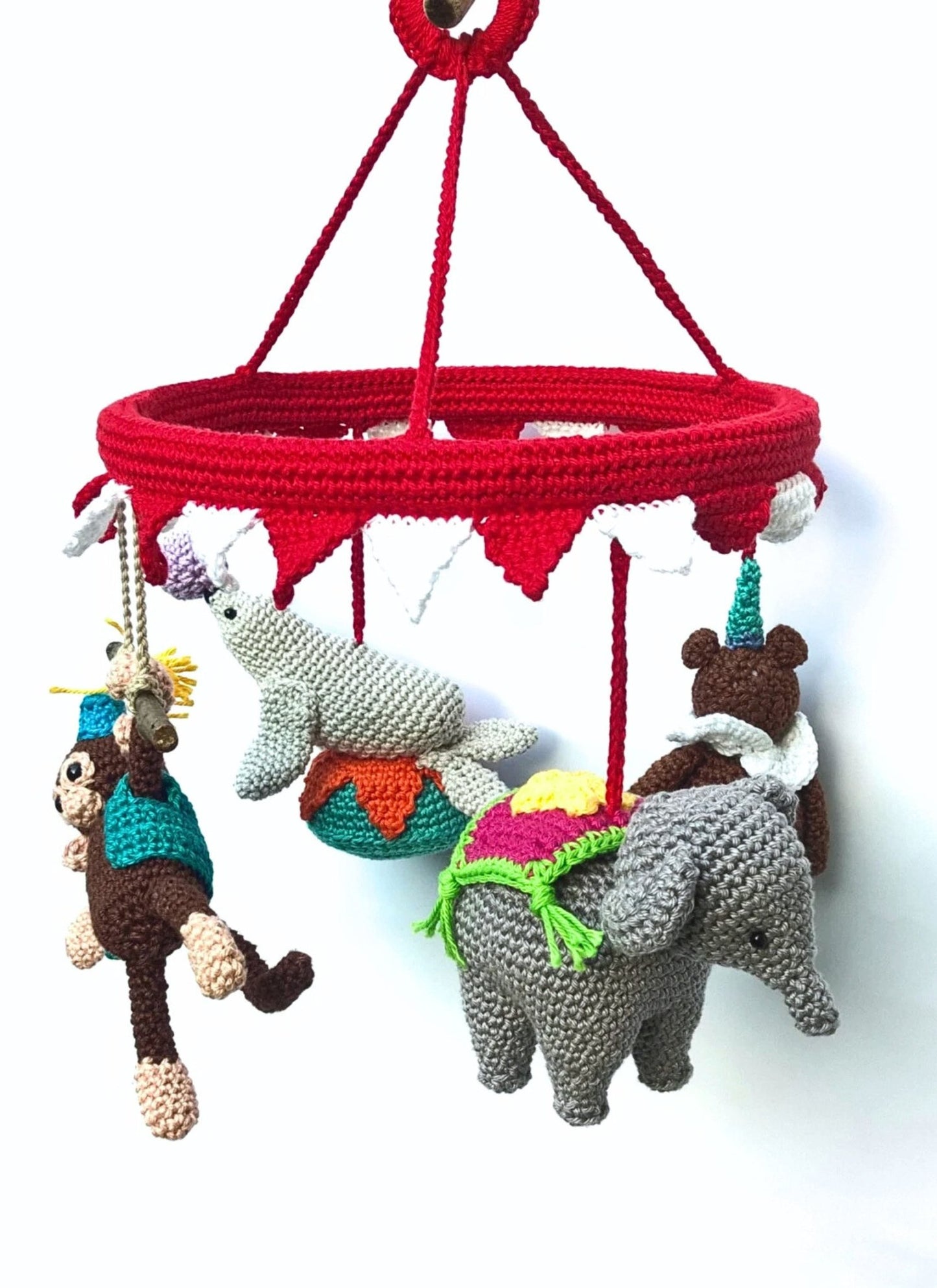 Circus baby mobile nursery decor - Crochet on a tree