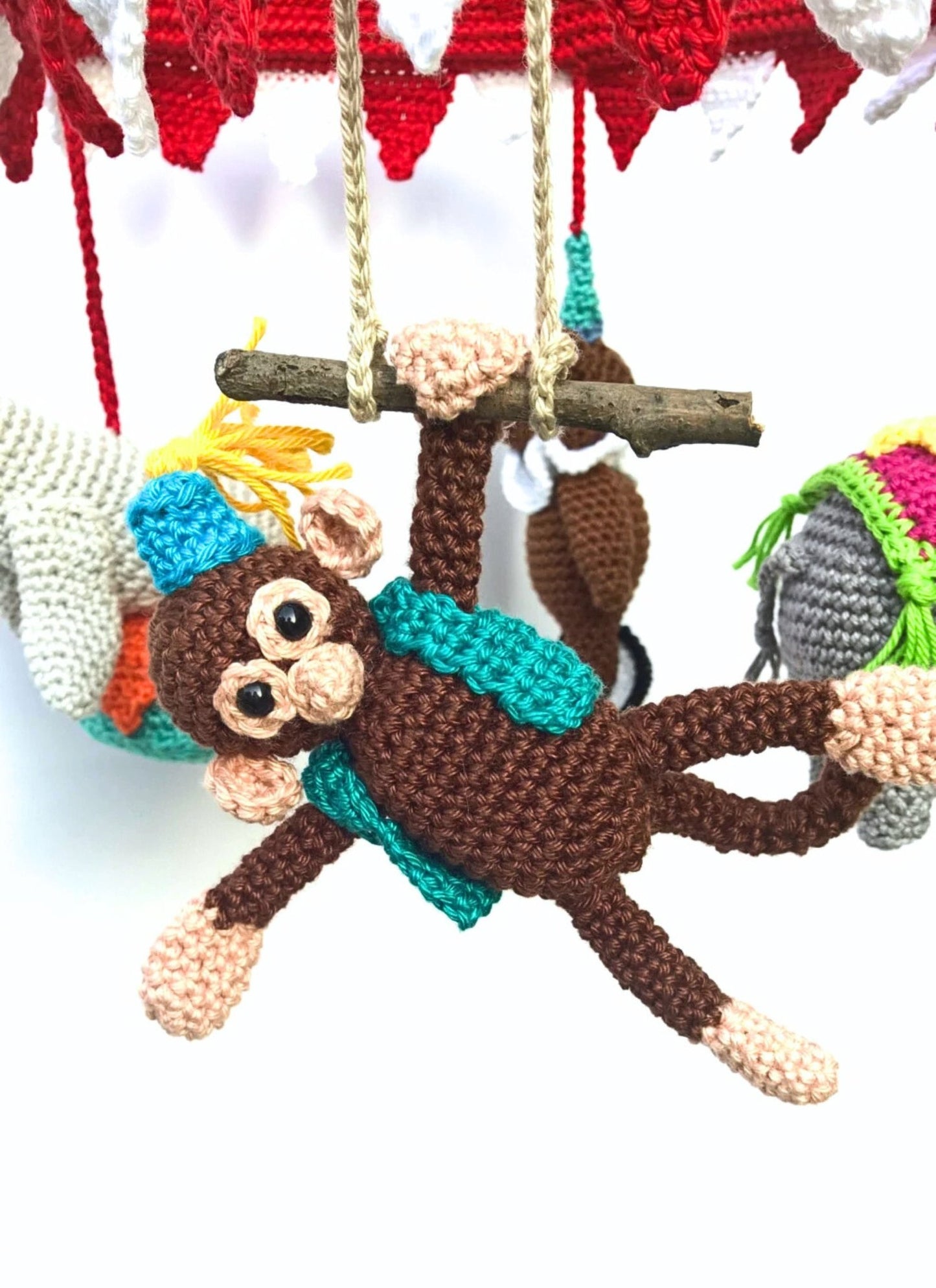 Circus baby mobile nursery decor - Crochet on a tree