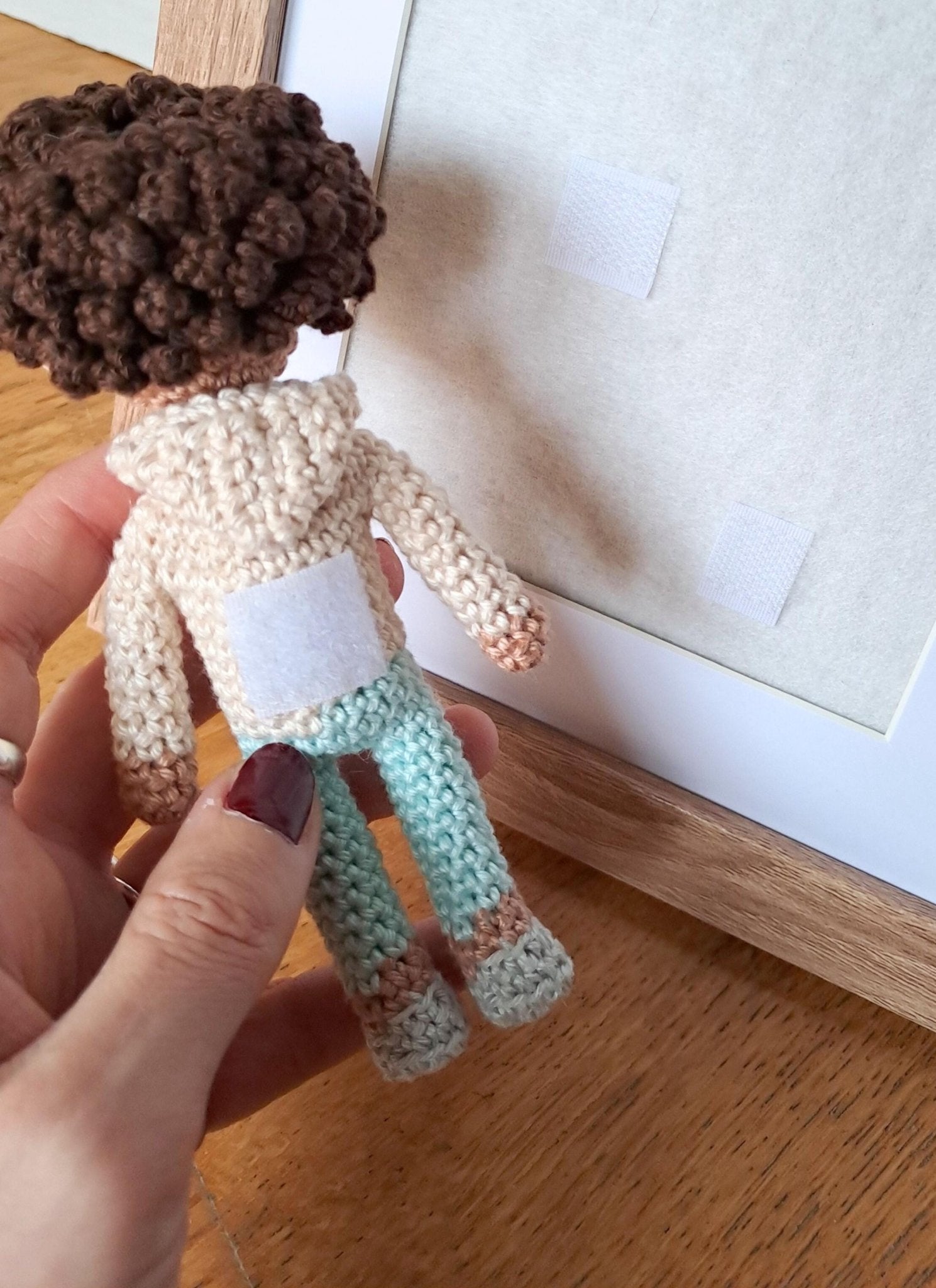 Handmade Crochet Pet and Owner Portrait Art in Frame - Crochet on a tree