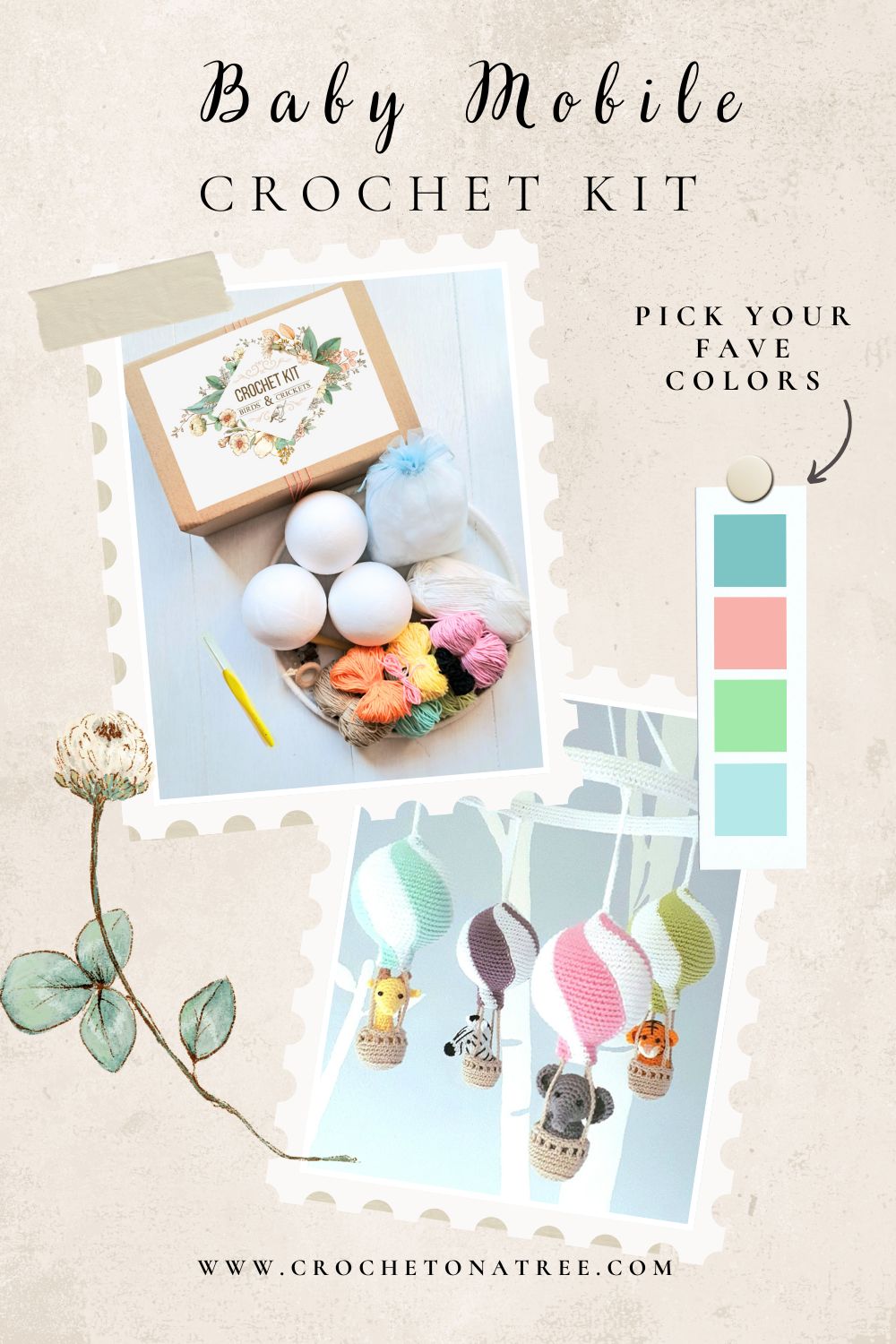 Hot Air Balloon Baby Mobile Crochet Kit – DIY Nursery Decor - Crochet on a tree