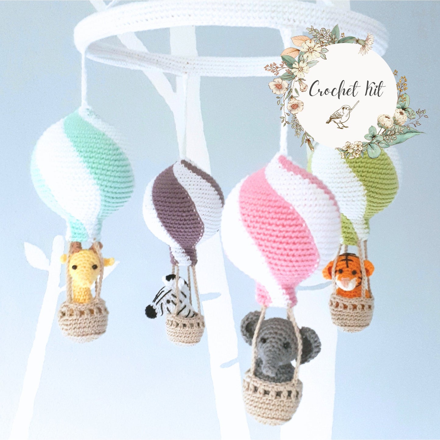 Hot Air Balloon Baby Mobile Crochet Kit – DIY Nursery Decor - Crochet on a tree