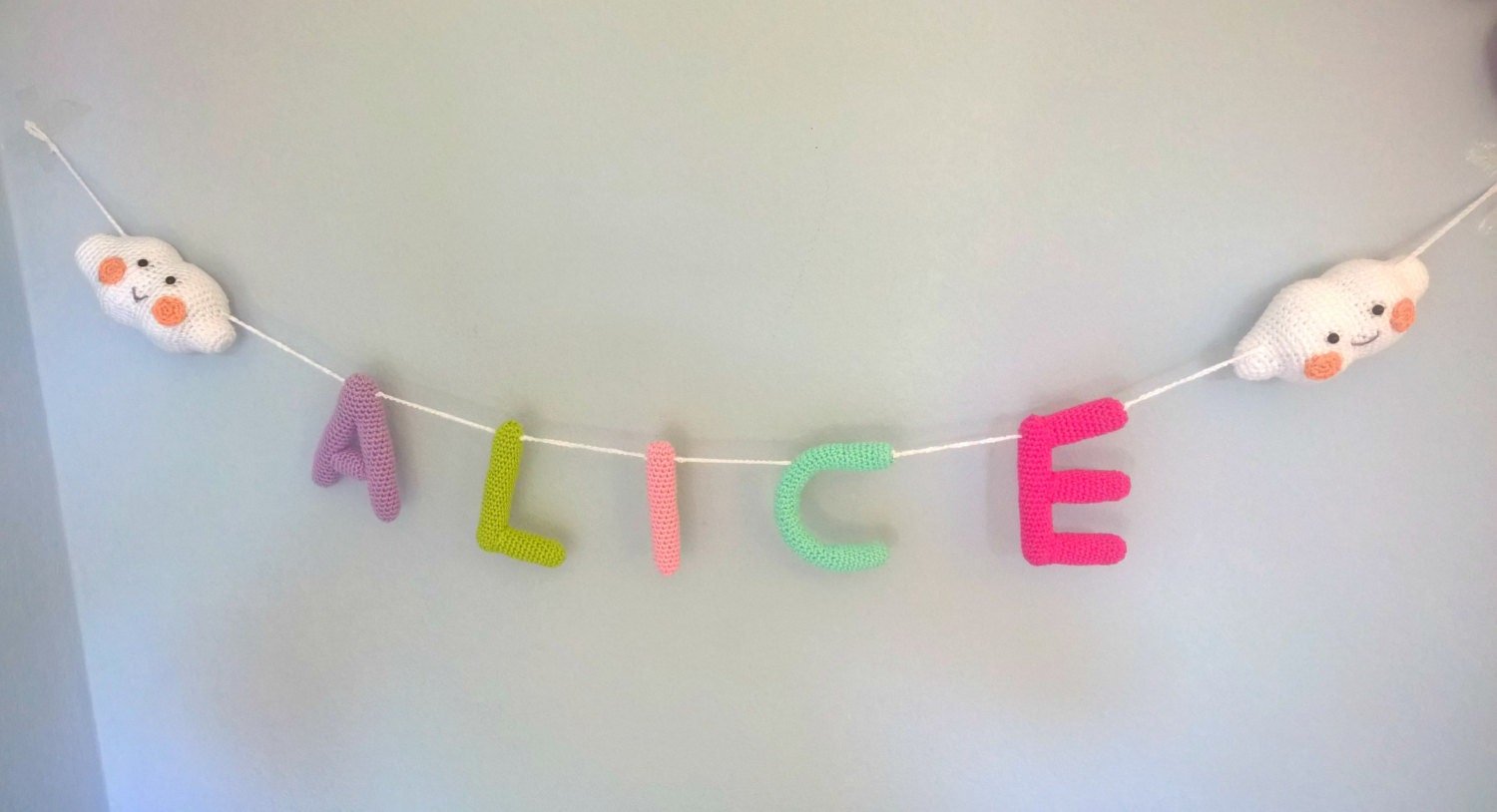 Nursery name sign, baby name nursery banner - Crochet on a tree