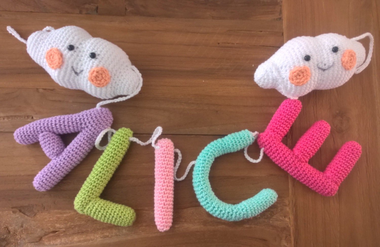 Nursery name sign, baby name nursery banner - Crochet on a tree