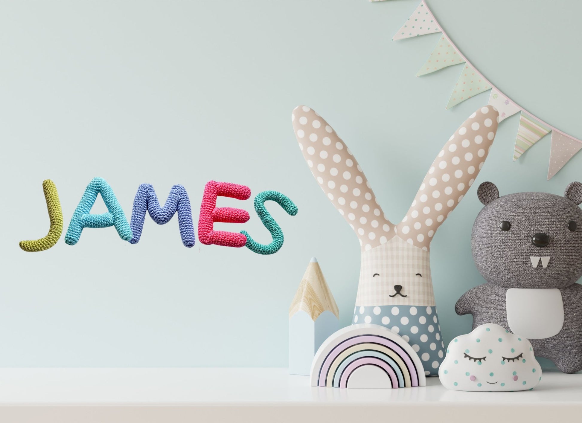 Nursery name sign, baby name nursery banner - Crochet on a tree