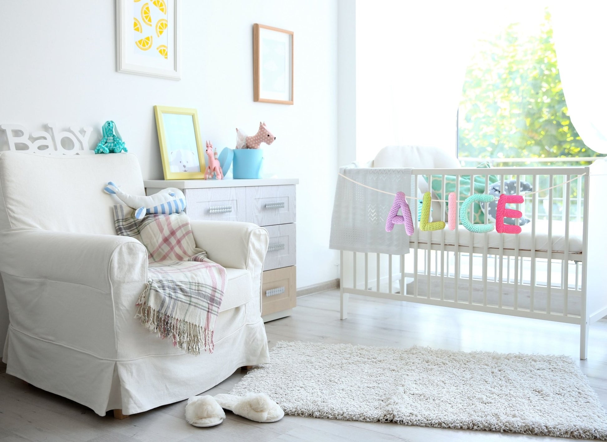 Nursery name sign, baby name nursery banner - Crochet on a tree