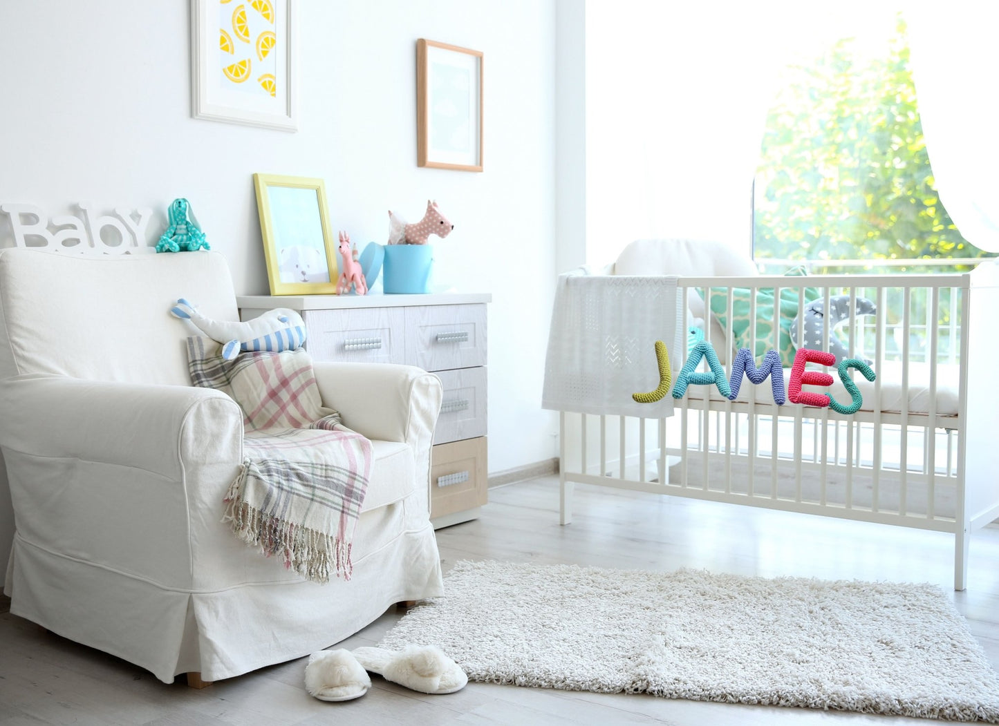 Nursery name sign, baby name nursery banner - Crochet on a tree