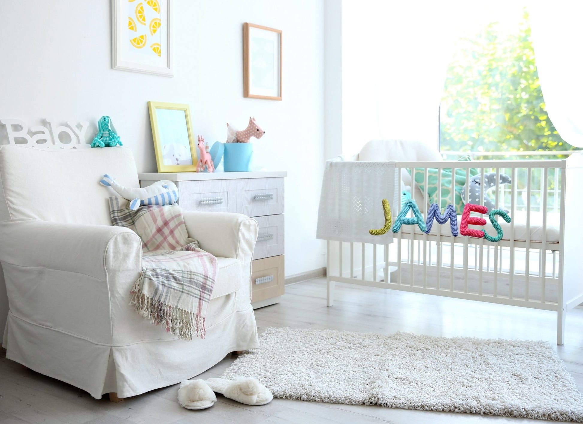 Nursery name sign, baby name nursery banner - Crochet on a tree