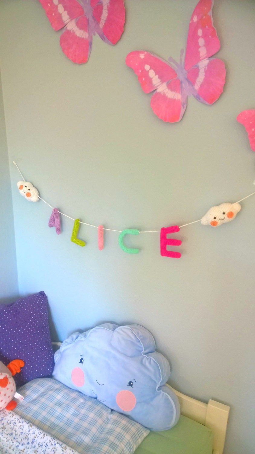 Nursery name sign, baby name nursery banner - Crochet on a tree