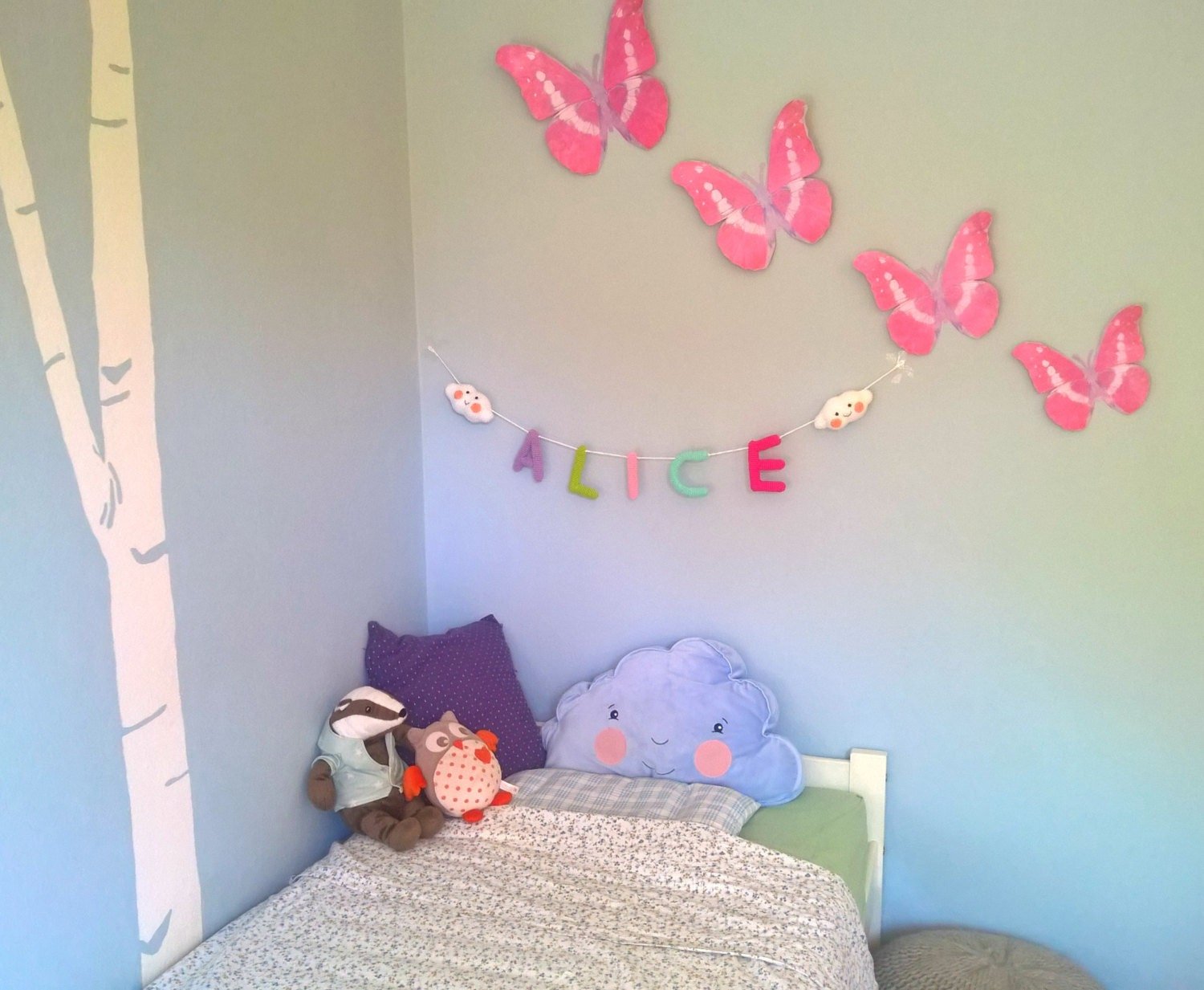 Nursery name sign, baby name nursery banner - Crochet on a tree