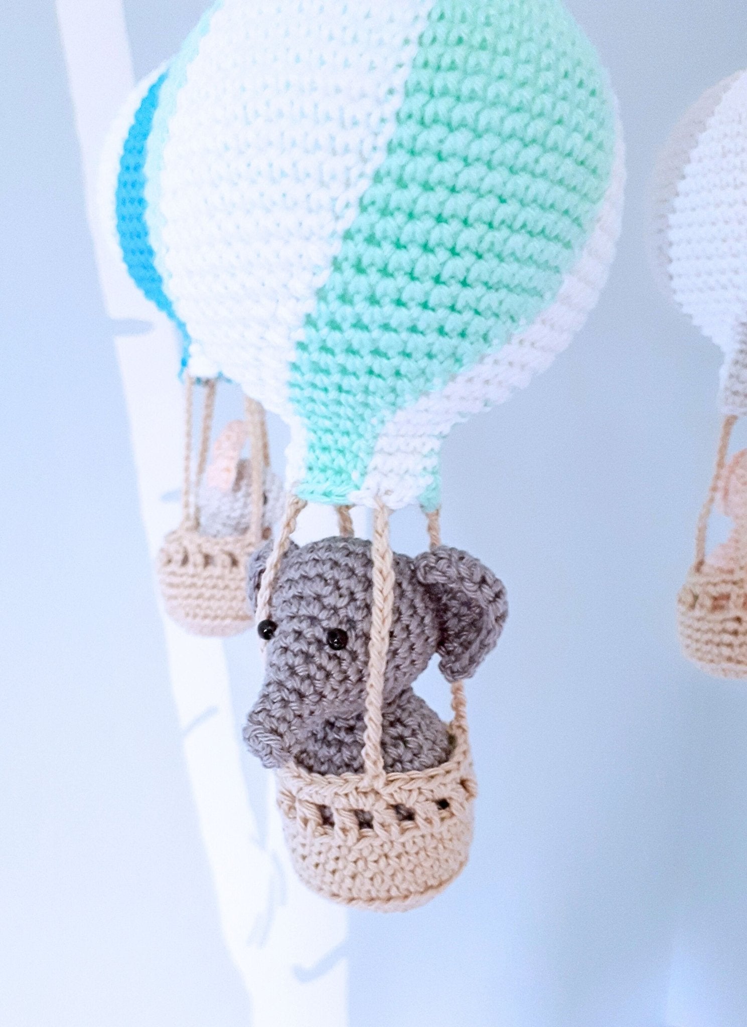 Travel theme hot air balloon baby mobile - Crochet on a tree