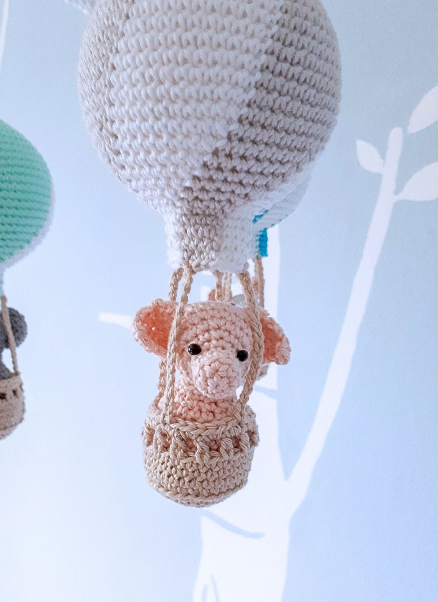 Travel theme hot air balloon baby mobile - Crochet on a tree