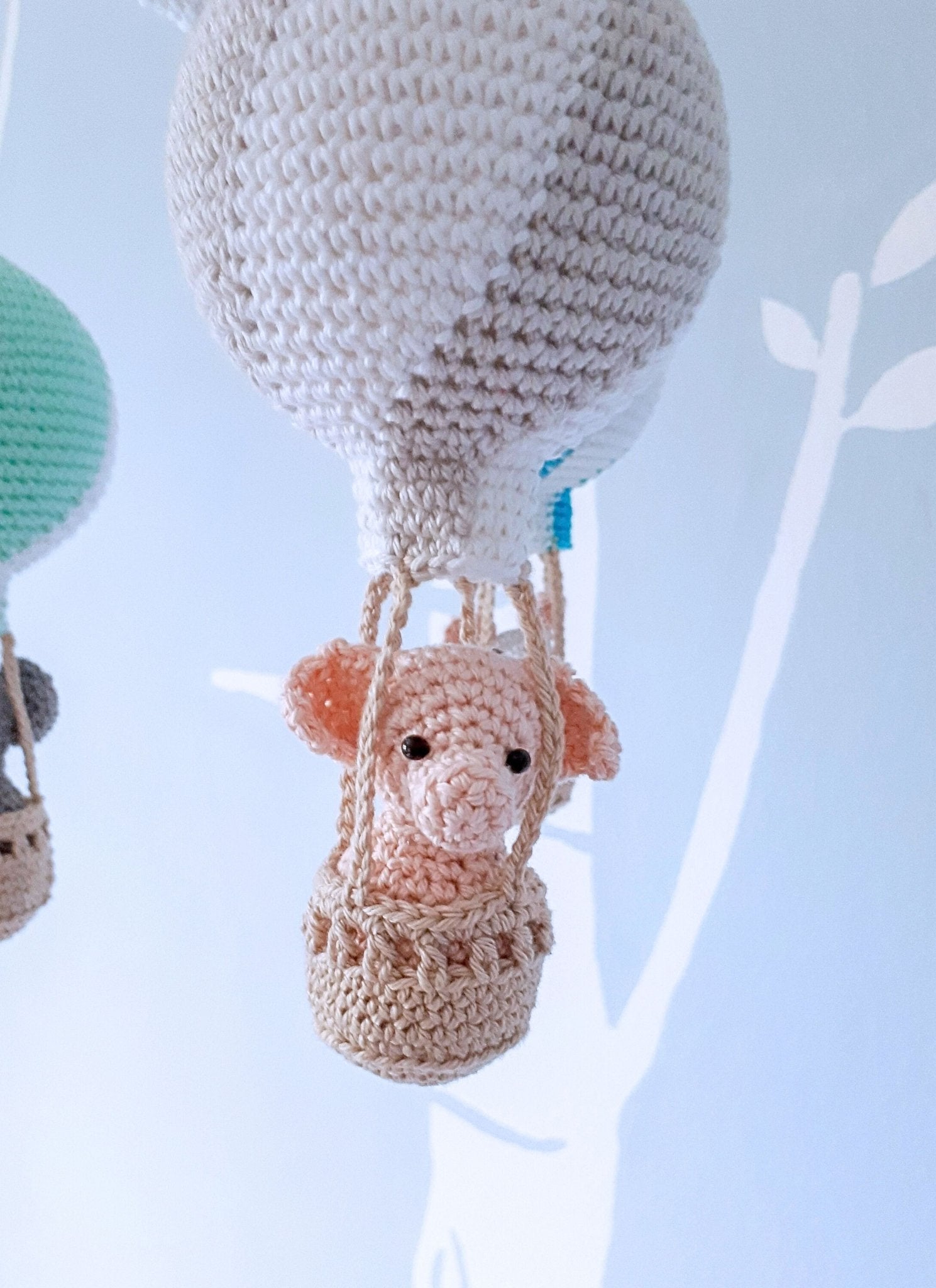 Travel theme hot air balloon baby mobile - Crochet on a tree