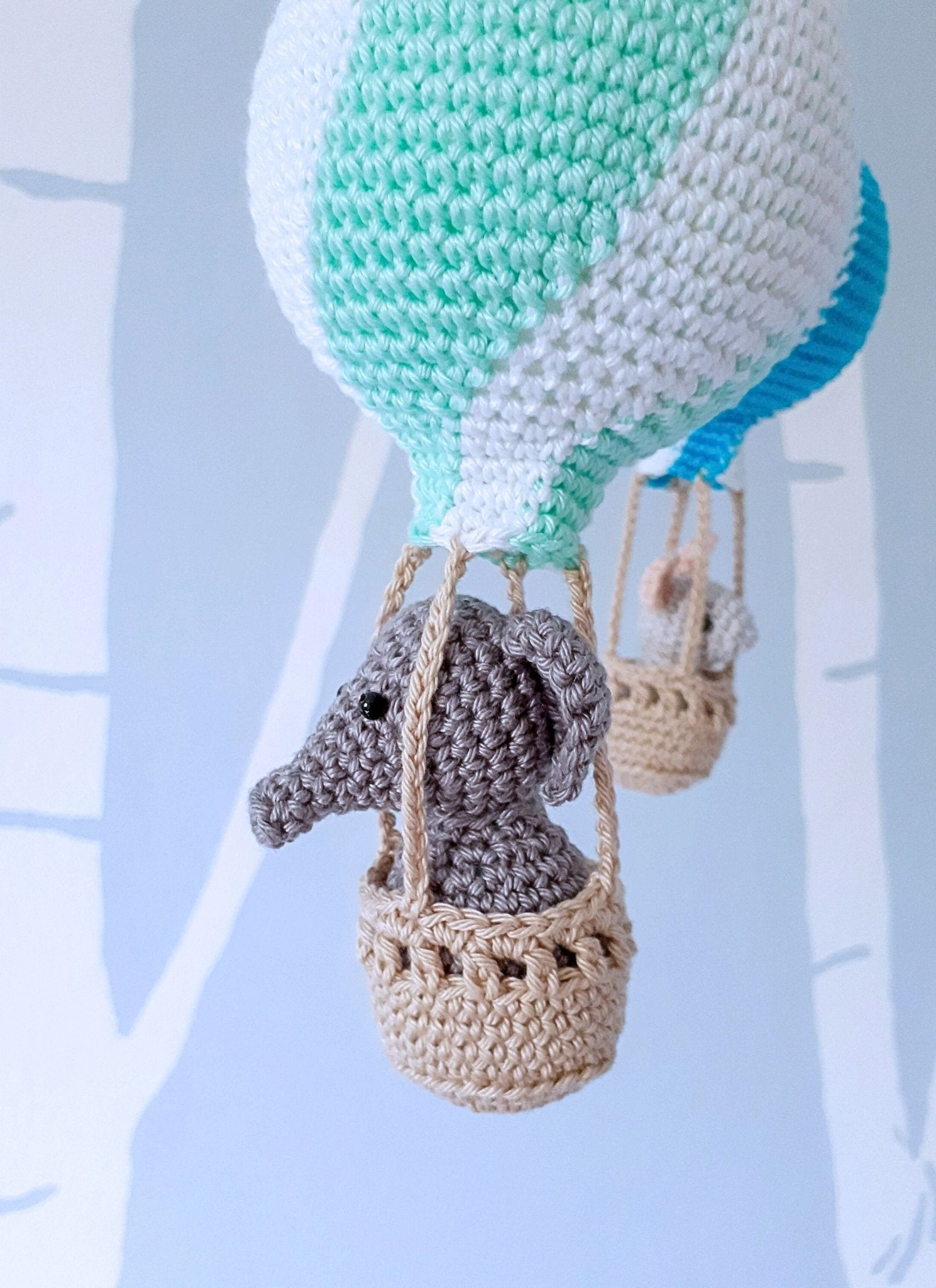 Travel theme hot air balloon baby mobile - Crochet on a tree