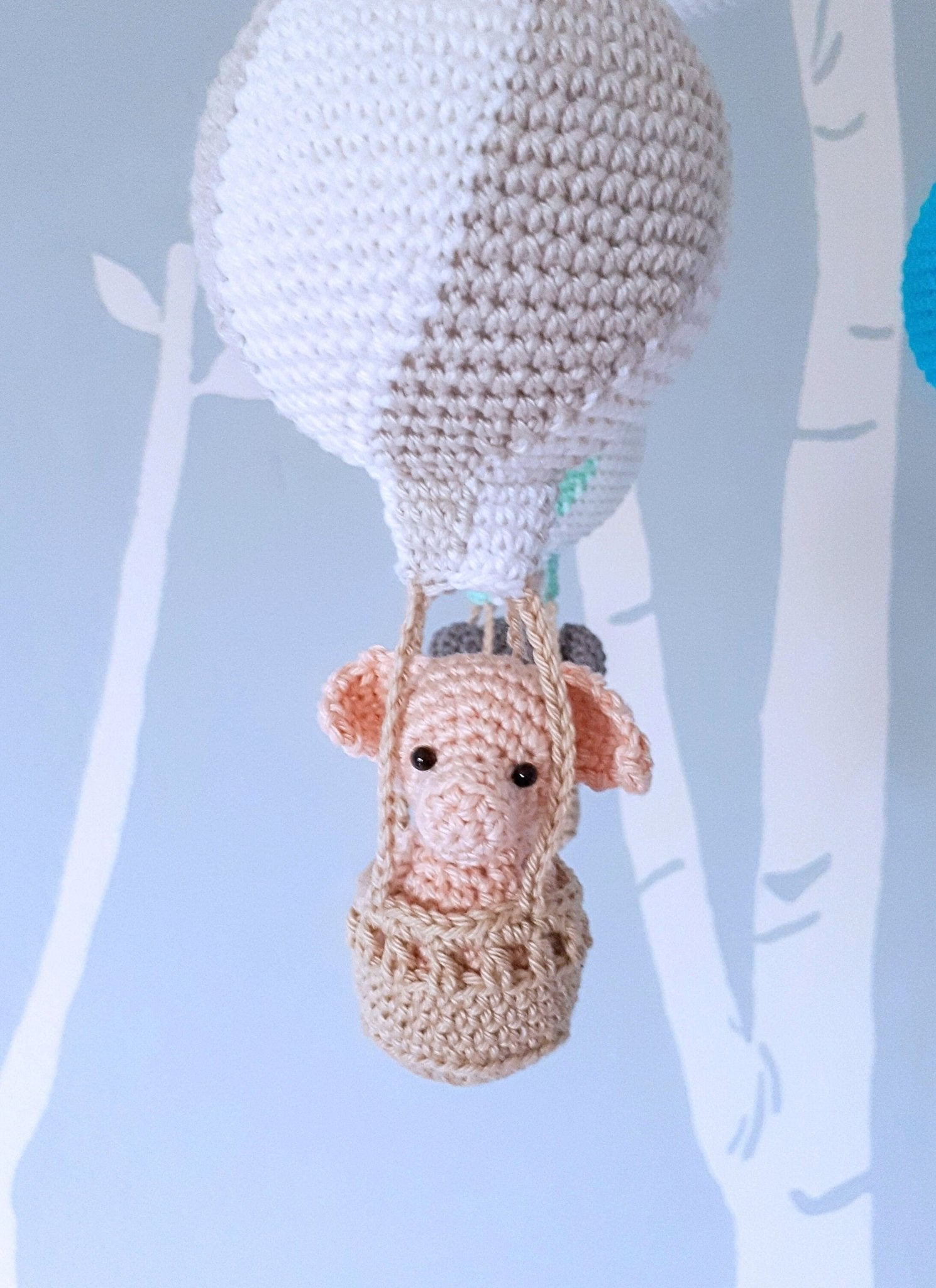 Travel theme hot air balloon baby mobile - Crochet on a tree