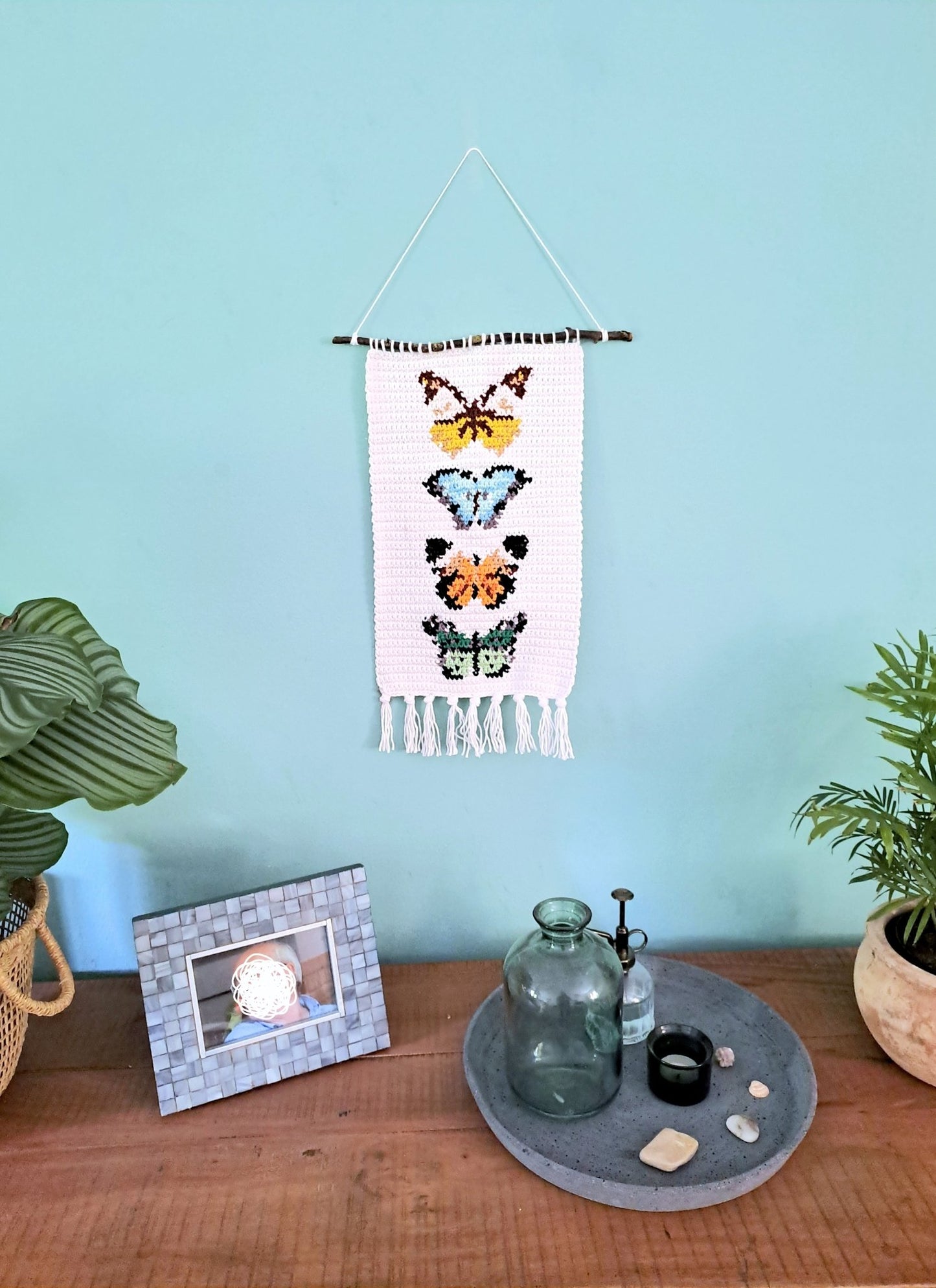 Vintage Butterflies Tapestry Wall Hanging Crochet Kit - Complete Crochet DIY Set with supplies - Crochet on a tree