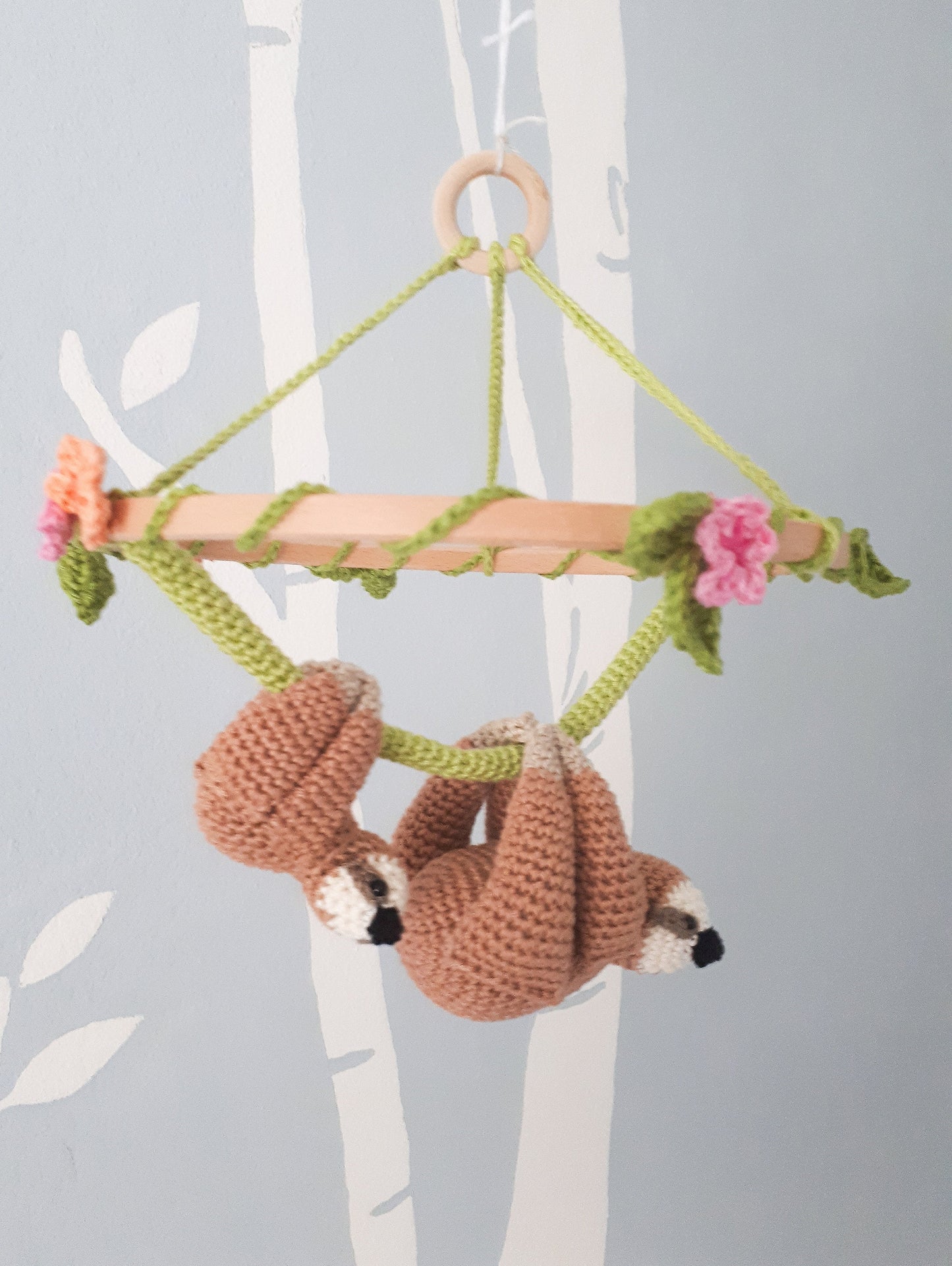 Sloth baby mobile with flowers, floral nursery decor
