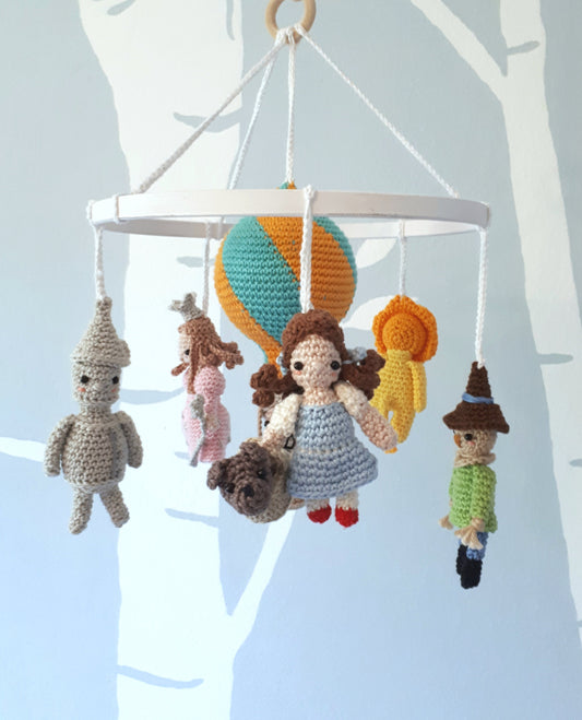 Fairytale Wizard of Oz crib mobile with hot air balloon