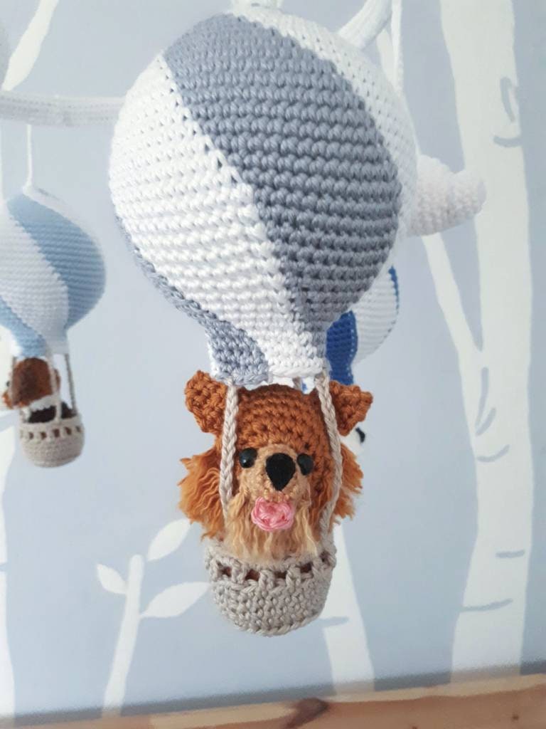 Custom pet hot air balloon baby mobile, personalized dog nursery decor
