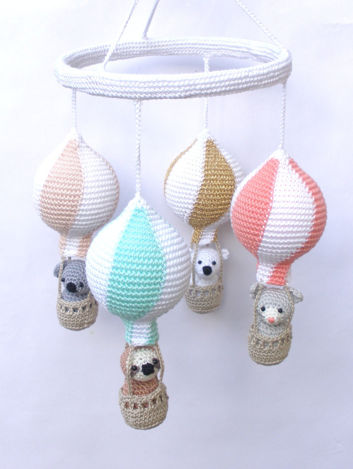 Nursery mobile with hot air balloons and animals
